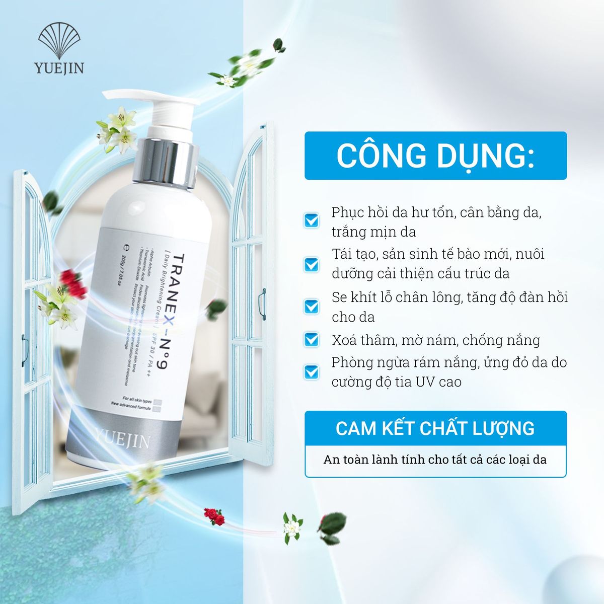 Kem Dưỡng Trắng Body TRANEX-No9 dưỡng ẩm, sáng da và giảm thâm - Yuejin Kem Dưỡng Trắng Body TRANEX-No9 dưỡng ẩm, sáng da và giảm thâm - Yuejin