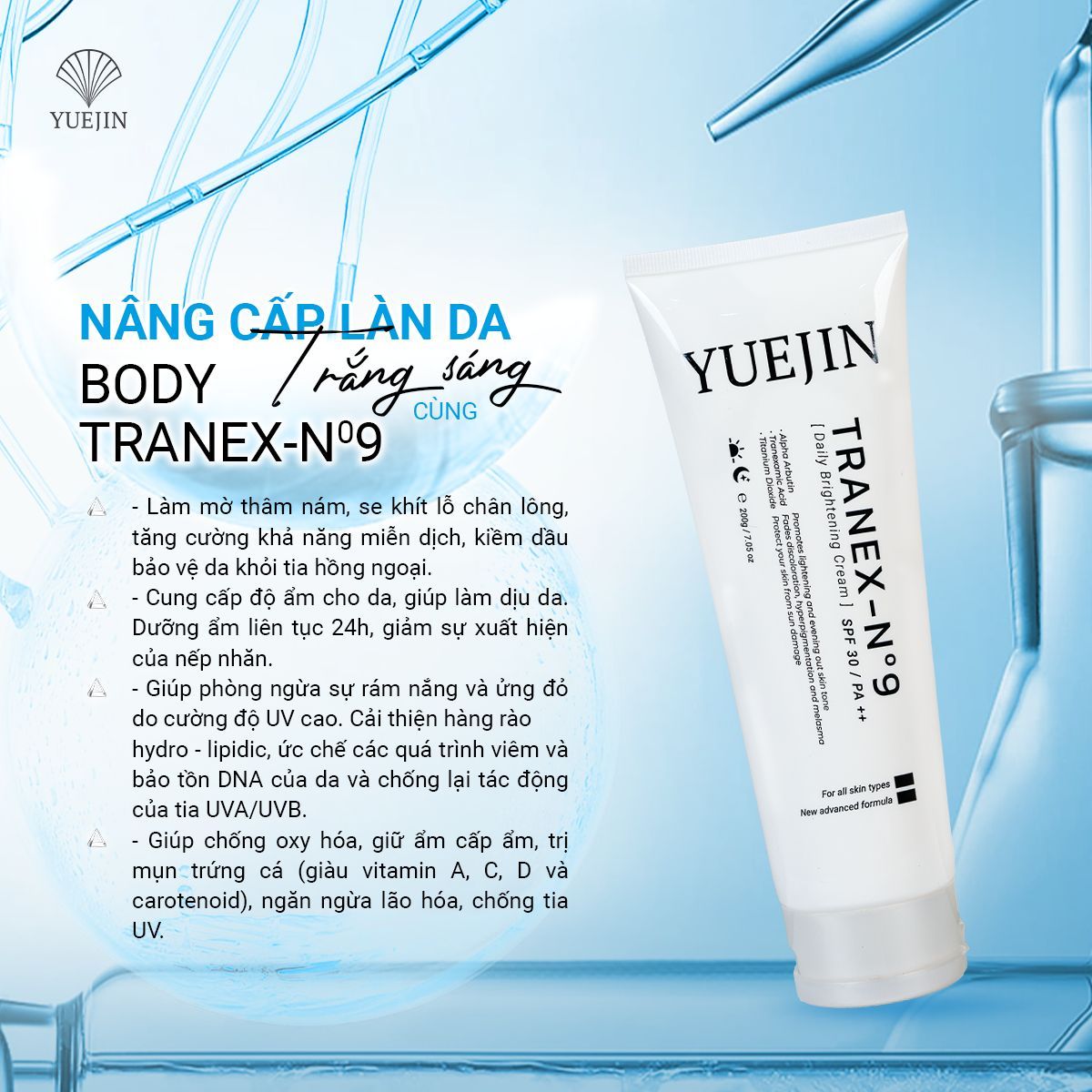 Kem dưỡng trắng da toàn thân Body Tranex-NO9 Yuejin (Dạng tuýp 200g) Kem dưỡng trắng da toàn thân Body Tranex-NO9 Yuejin (Dạng tuýp 200g)