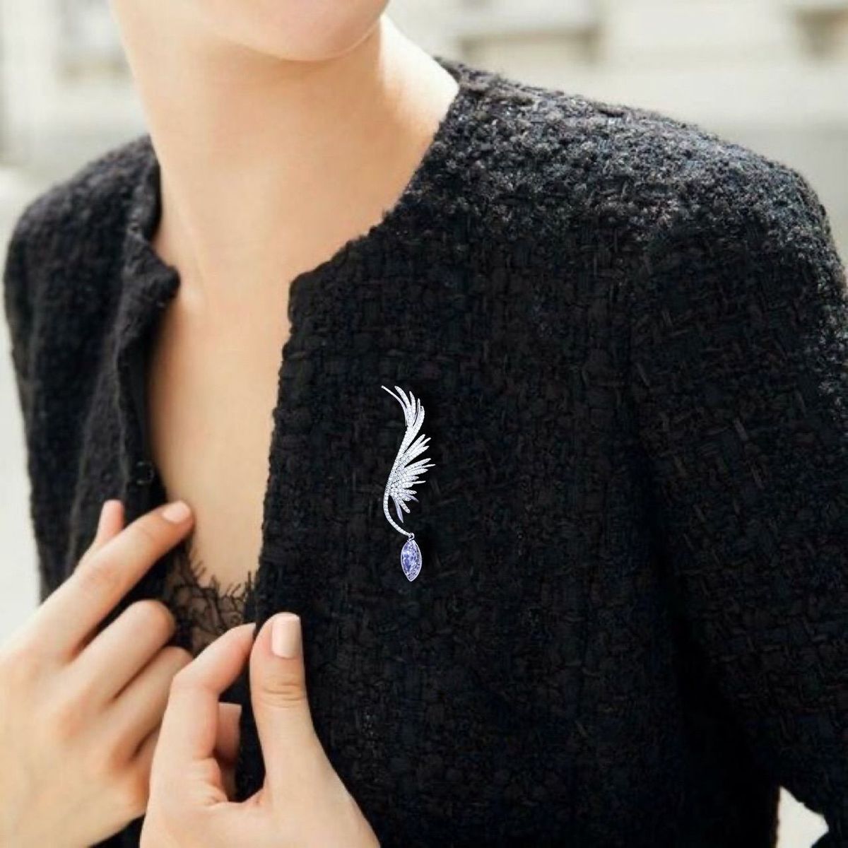 Pin cài áo nữ hình cánh thiên thần đính đá zircon thanh lịch thời trang Pin cài áo nữ hình cánh thiên thần đính đá zircon thanh lịch thời trang