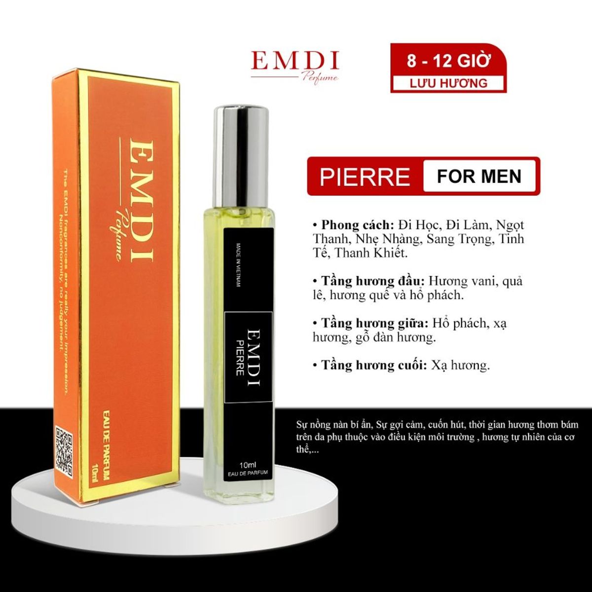 Tinh dầu thơm nước hoa nam thơm lâu EMDI Pierre 10ml - Sang trọng, Tinh tế, Lịch lãm - tinh dầu nước hoa thơm lâu nam Tinh dầu thơm nước hoa nam thơm lâu EMDI Pierre 10ml - Sang trọng, Tinh tế, Lịch lãm - tinh dầu nước hoa thơm lâu nam