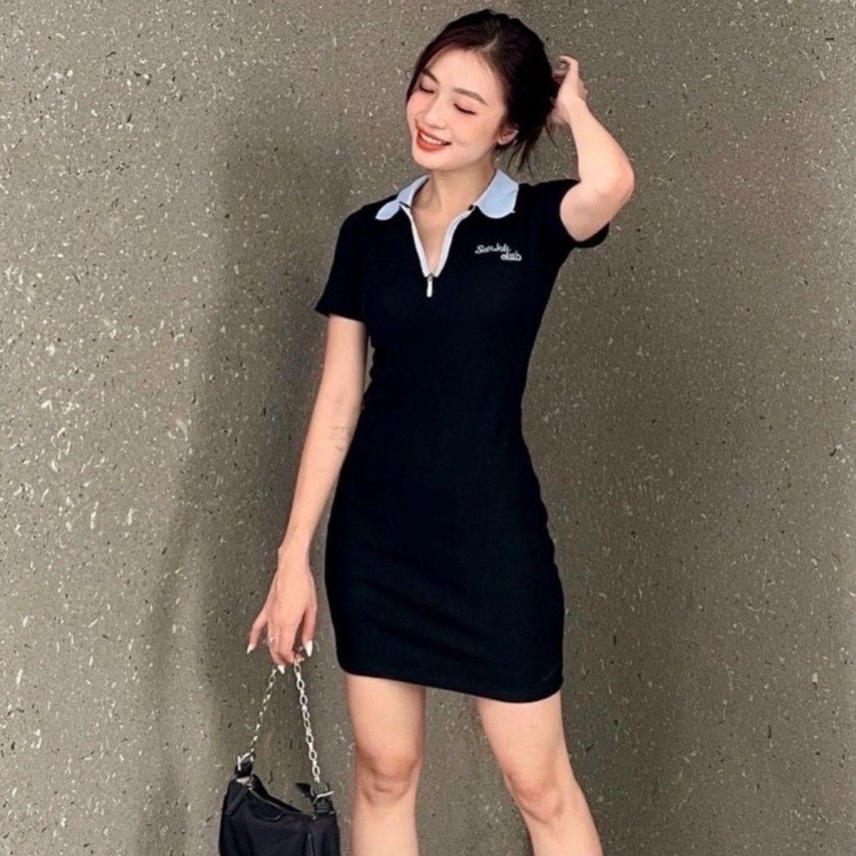 Đầm cổ polo phối dây kéo Đầm cổ polo phối dây kéo
