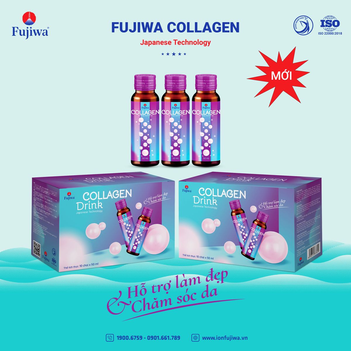 Hộp 10 Chai Nước Uống Đẹp Da Fujiwa Collagen 50ml - Ngăn ngừa lão hoá da, Giảm nếp nhăn, Giúp tóc suôn mượt Hộp 10 Chai Nước Uống Đẹp Da Fujiwa Collagen 50ml - Ngăn ngừa lão hoá da, Giảm nếp nhăn, Giúp tóc suôn mượt