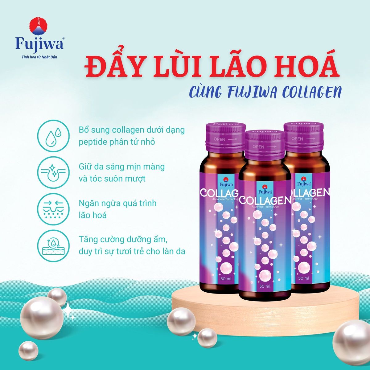 Hộp 10 Chai Nước Uống Đẹp Da Fujiwa Collagen 50ml - Ngăn ngừa lão hoá da, Giảm nếp nhăn, Giúp tóc suôn mượt Hộp 10 Chai Nước Uống Đẹp Da Fujiwa Collagen 50ml - Ngăn ngừa lão hoá da, Giảm nếp nhăn, Giúp tóc suôn mượt