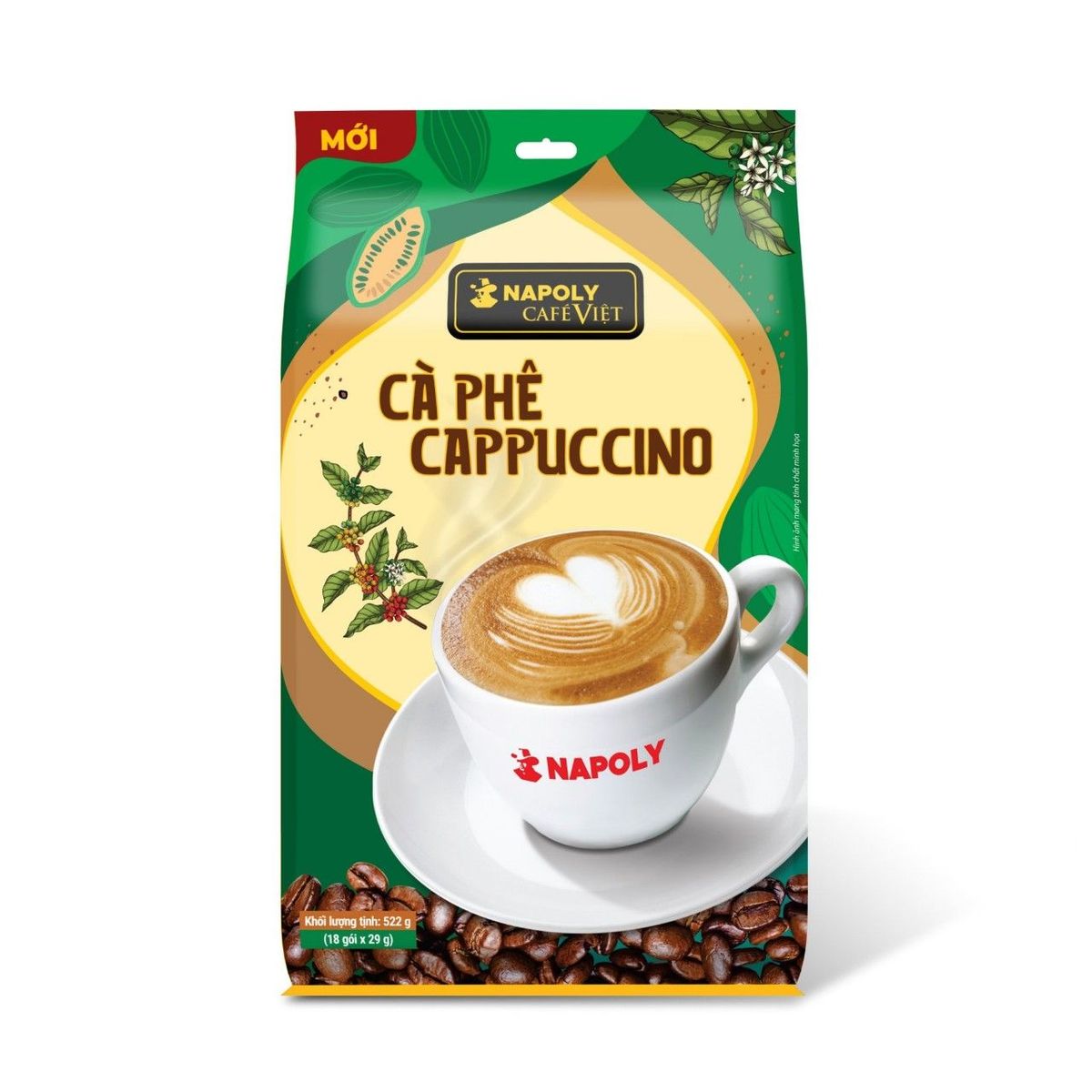 Cà phê hòa tan Cappuccino Napoly Coffee từ Arabica/Robusta hạt SẠCH bổ sung Socola 29g/gói Cà phê hòa tan Cappuccino Napoly Coffee từ Arabica/Robusta hạt SẠCH bổ sung Socola 29g/gói