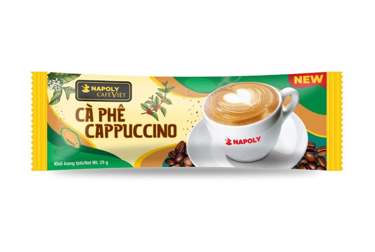 Cà phê hòa tan Cappuccino Napoly Coffee từ Arabica/Robusta hạt SẠCH bổ sung Socola 29g/gói Cà phê hòa tan Cappuccino Napoly Coffee từ Arabica/Robusta hạt SẠCH bổ sung Socola 29g/gói