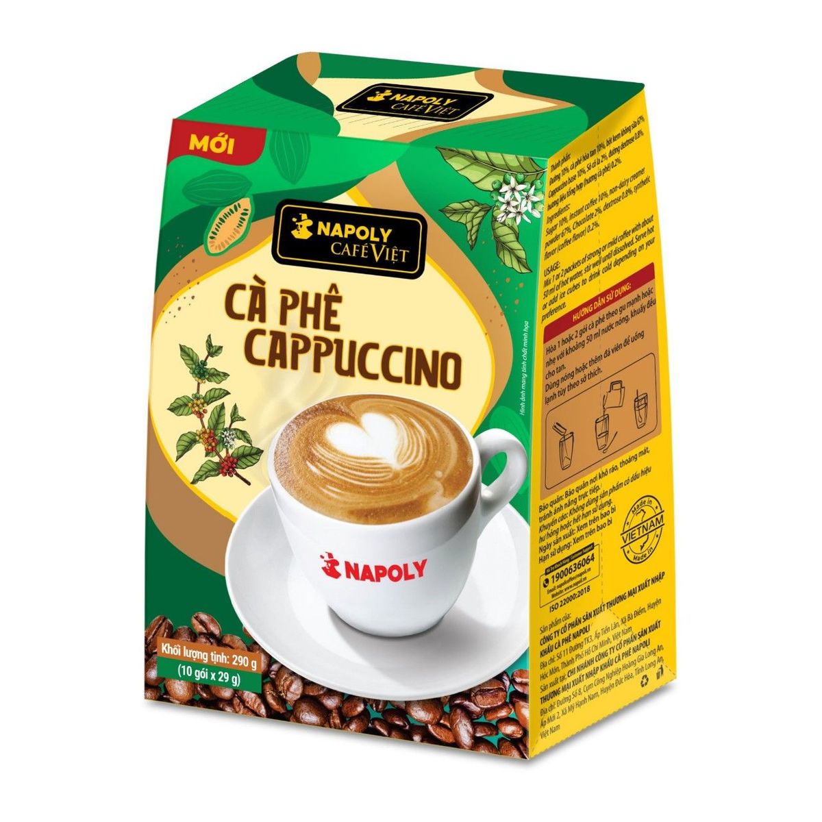 Cà phê hòa tan Cappuccino Napoly Coffee từ Arabica/Robusta hạt SẠCH bổ sung Socola 29g/gói Cà phê hòa tan Cappuccino Napoly Coffee từ Arabica/Robusta hạt SẠCH bổ sung Socola 29g/gói