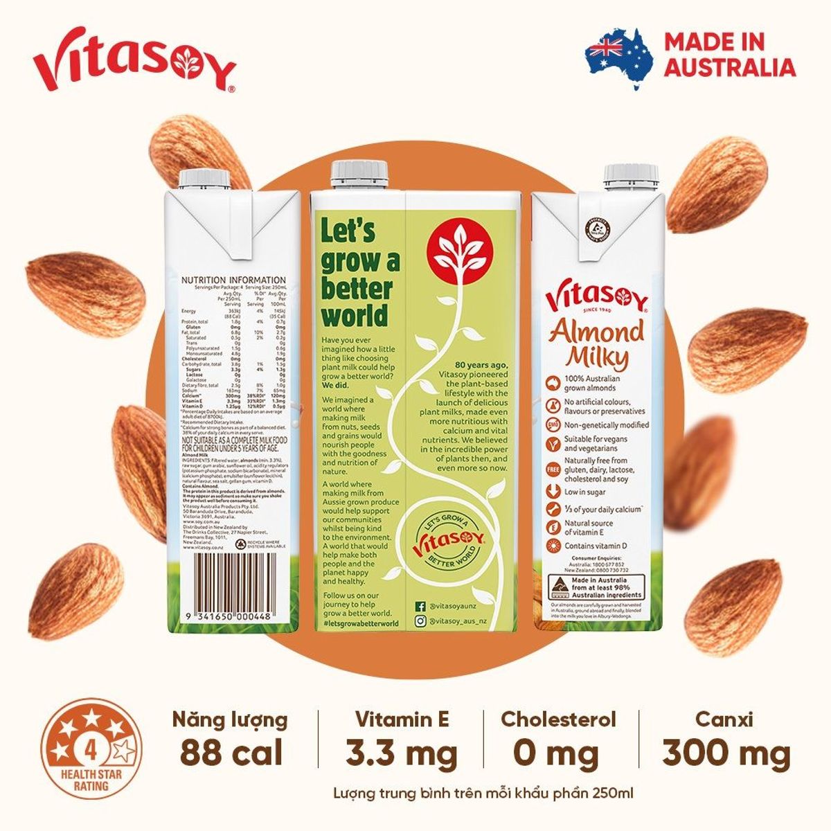 Sữa hạt hạnh nhân Vitasoy Almond Milky hộp 1L Sữa hạt hạnh nhân Vitasoy Almond Milky hộp 1L