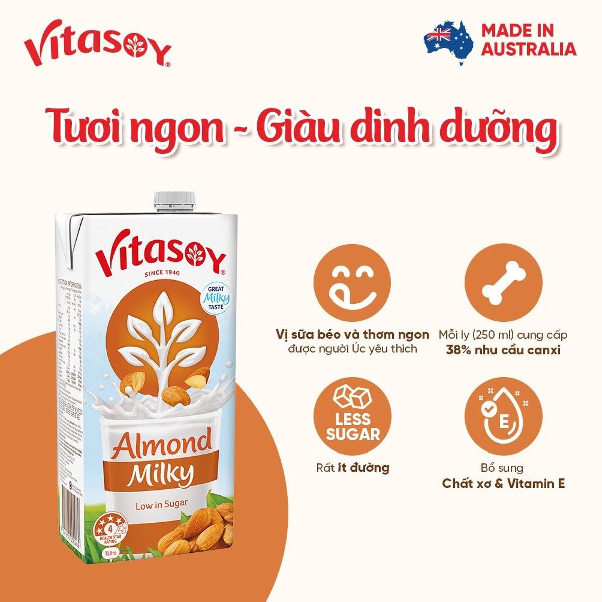 Sữa hạt hạnh nhân Vitasoy Almond Milky hộp 1L Sữa hạt hạnh nhân Vitasoy Almond Milky hộp 1L