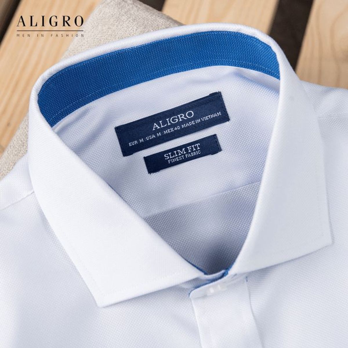 ÁO SƠ MI NAM TRẮNG DÀI TAY PHỐI CỔ XANH ALIGRO DÁNG SLIMFIT MÃ ALGS190 - ALIGRO ÁO SƠ MI NAM TRẮNG DÀI TAY PHỐI CỔ XANH ALIGRO DÁNG SLIMFIT MÃ ALGS190 - ALIGRO