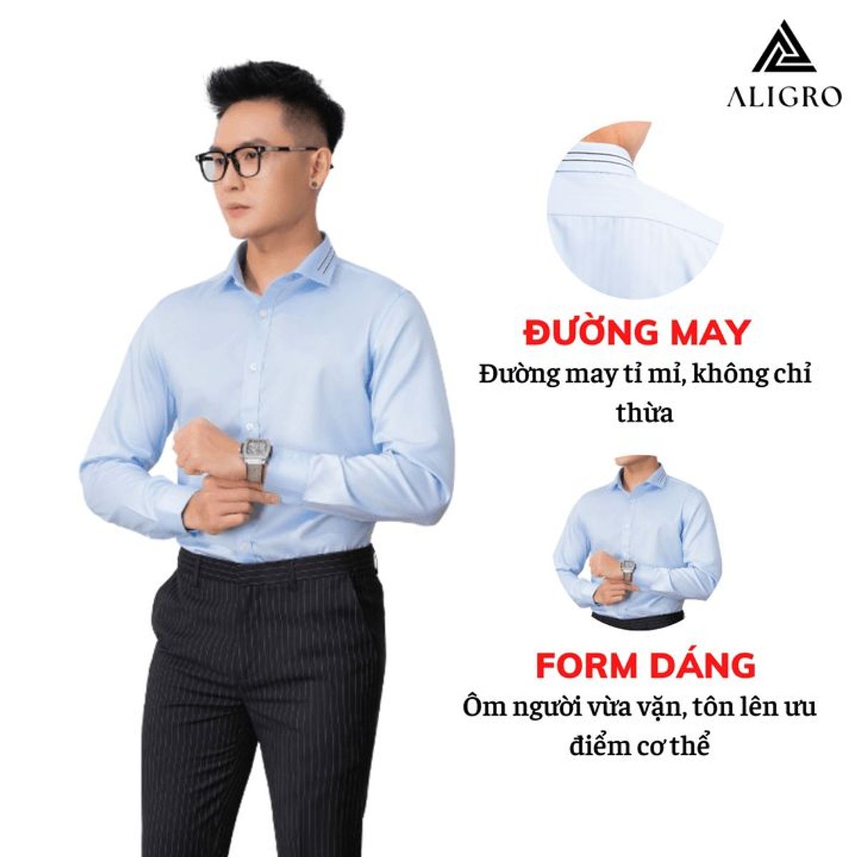 ÁO SƠ MI NAM DÀI TAY ALIGRO CỔ BẺ DÁNG ÔM BODY 100% CHẤT COTTON XANH PHỐI CỔ ALGS212 - ALIGRO ÁO SƠ MI NAM DÀI TAY ALIGRO CỔ BẺ DÁNG ÔM BODY 100% CHẤT COTTON XANH PHỐI CỔ ALGS212 - ALIGRO