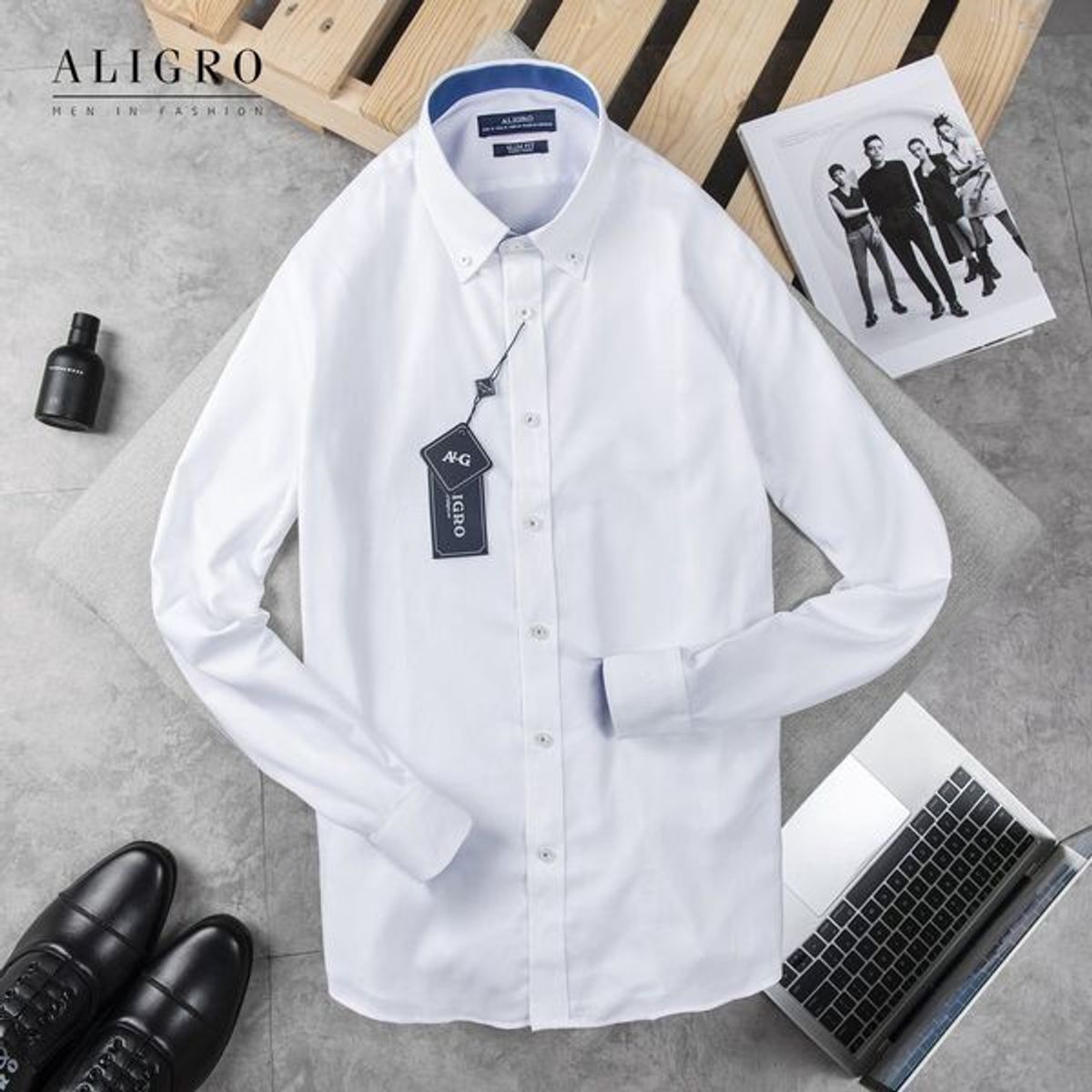 ÁO SƠ MI DÀI TAY TRẮNG PHỐI CỔ-TAY ALGS189 - ALIGRO ÁO SƠ MI DÀI TAY TRẮNG PHỐI CỔ-TAY ALGS189 - ALIGRO