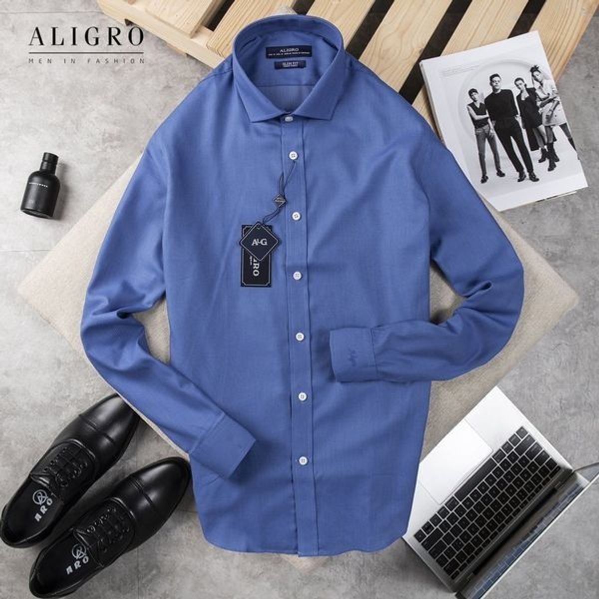ÁO SƠ MI DÀI TAY BLUE CHẤM TRẮNG ALGS199 - ALIGRO ÁO SƠ MI DÀI TAY BLUE CHẤM TRẮNG ALGS199 - ALIGRO