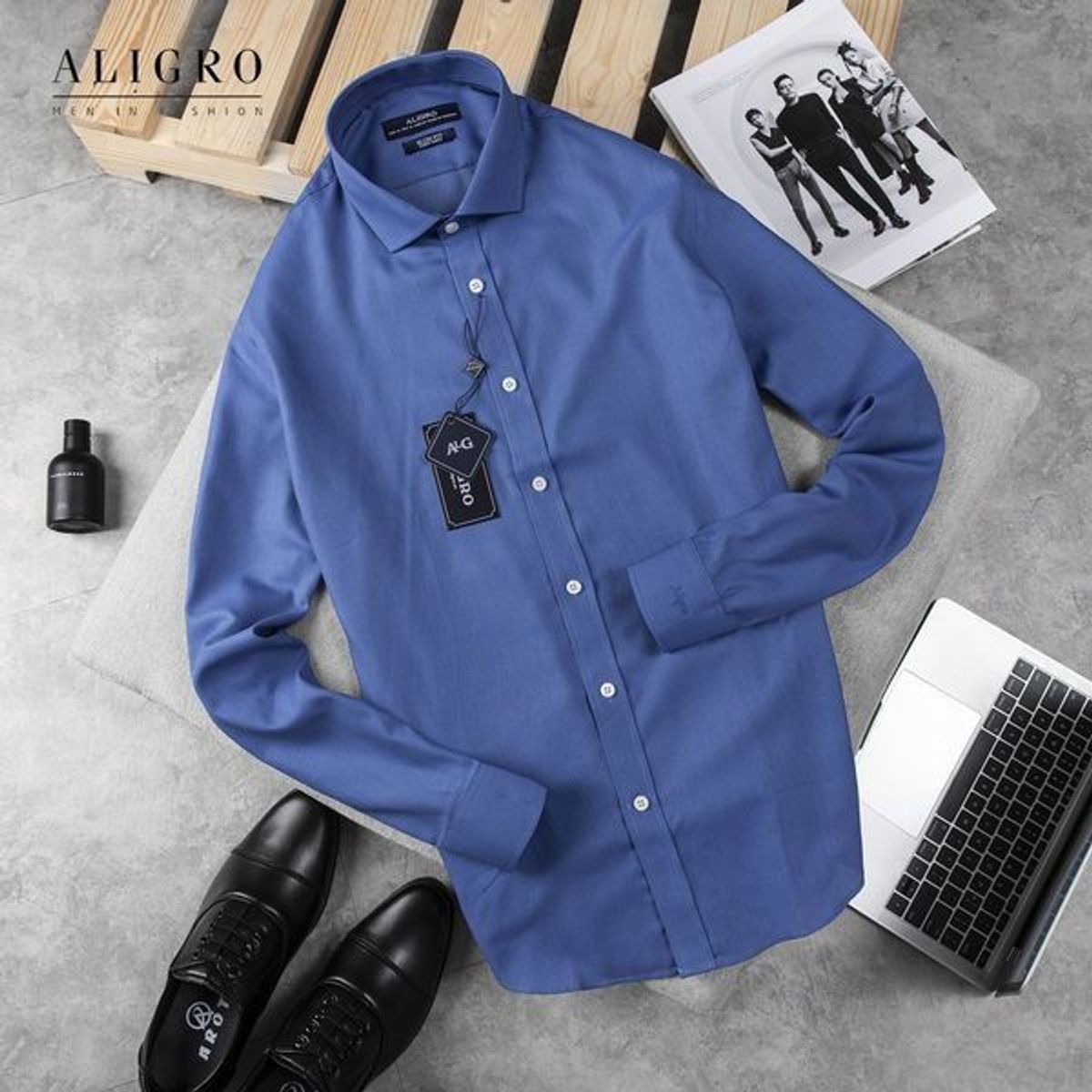 ÁO SƠ MI DÀI TAY BLUE CHẤM TRẮNG ALGS199 - ALIGRO ÁO SƠ MI DÀI TAY BLUE CHẤM TRẮNG ALGS199 - ALIGRO