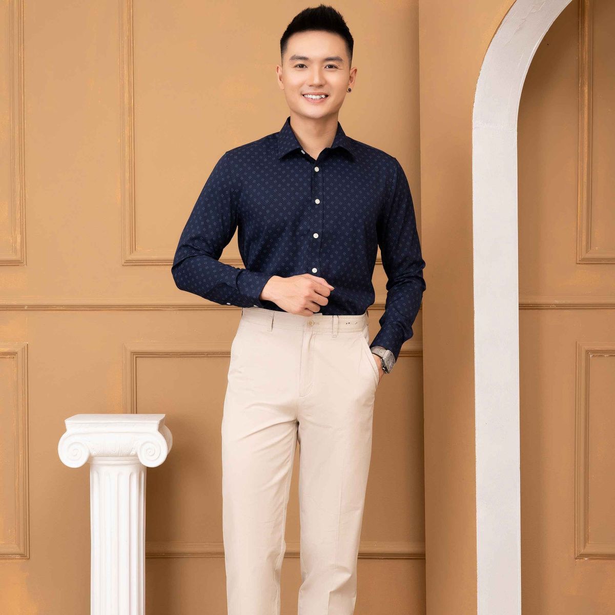 ÁO SƠ MI SLIMFIT DÀI TAY NAVY VÂN Ô - ALIGRO ÁO SƠ MI SLIMFIT DÀI TAY NAVY VÂN Ô - ALIGRO