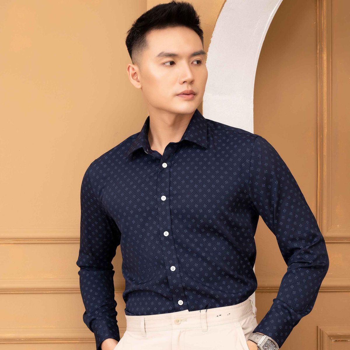 ÁO SƠ MI SLIMFIT DÀI TAY NAVY VÂN Ô - ALIGRO ÁO SƠ MI SLIMFIT DÀI TAY NAVY VÂN Ô - ALIGRO
