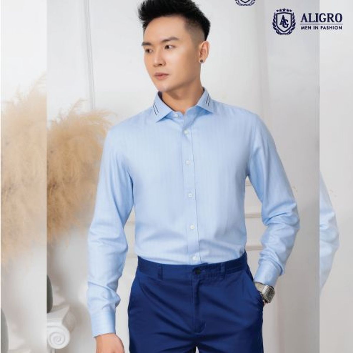ÁO SƠ MI DÀI TAY BAMBOO XANH SỌC CHÌM - ALIGRO ÁO SƠ MI DÀI TAY BAMBOO XANH SỌC CHÌM - ALIGRO