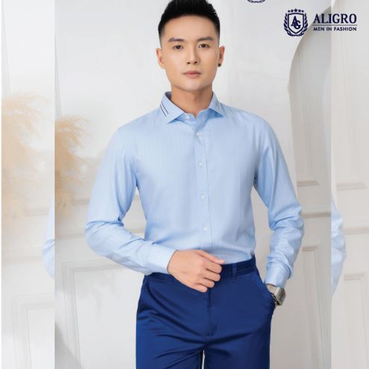 ÁO SƠ MI DÀI TAY BAMBOO XANH SỌC CHÌM - ALIGRO ÁO SƠ MI DÀI TAY BAMBOO XANH SỌC CHÌM - ALIGRO