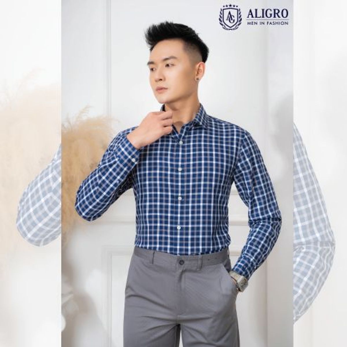 ÁO SƠ MI DÀI TAY BAMBOO KẺ CARO NAVY - ALIGRO ÁO SƠ MI DÀI TAY BAMBOO KẺ CARO NAVY - ALIGRO