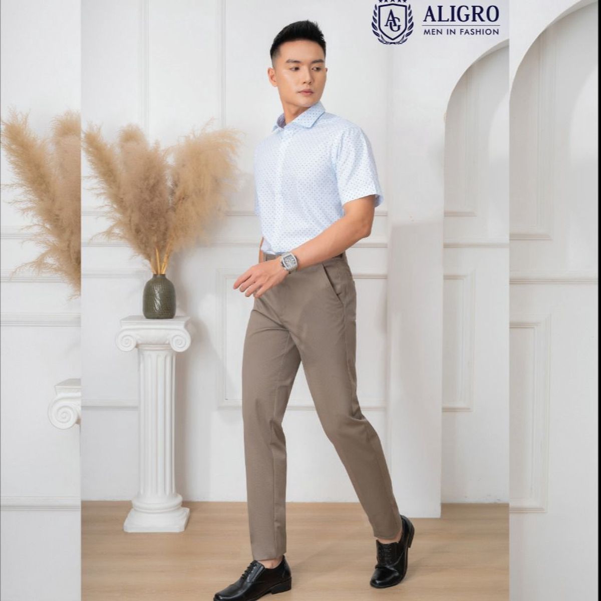 ÁO SƠ MI CỘC TAY XANH HỌA TIẾT ALGS-C83 - ALIGRO ÁO SƠ MI CỘC TAY XANH HỌA TIẾT ALGS-C83 - ALIGRO
