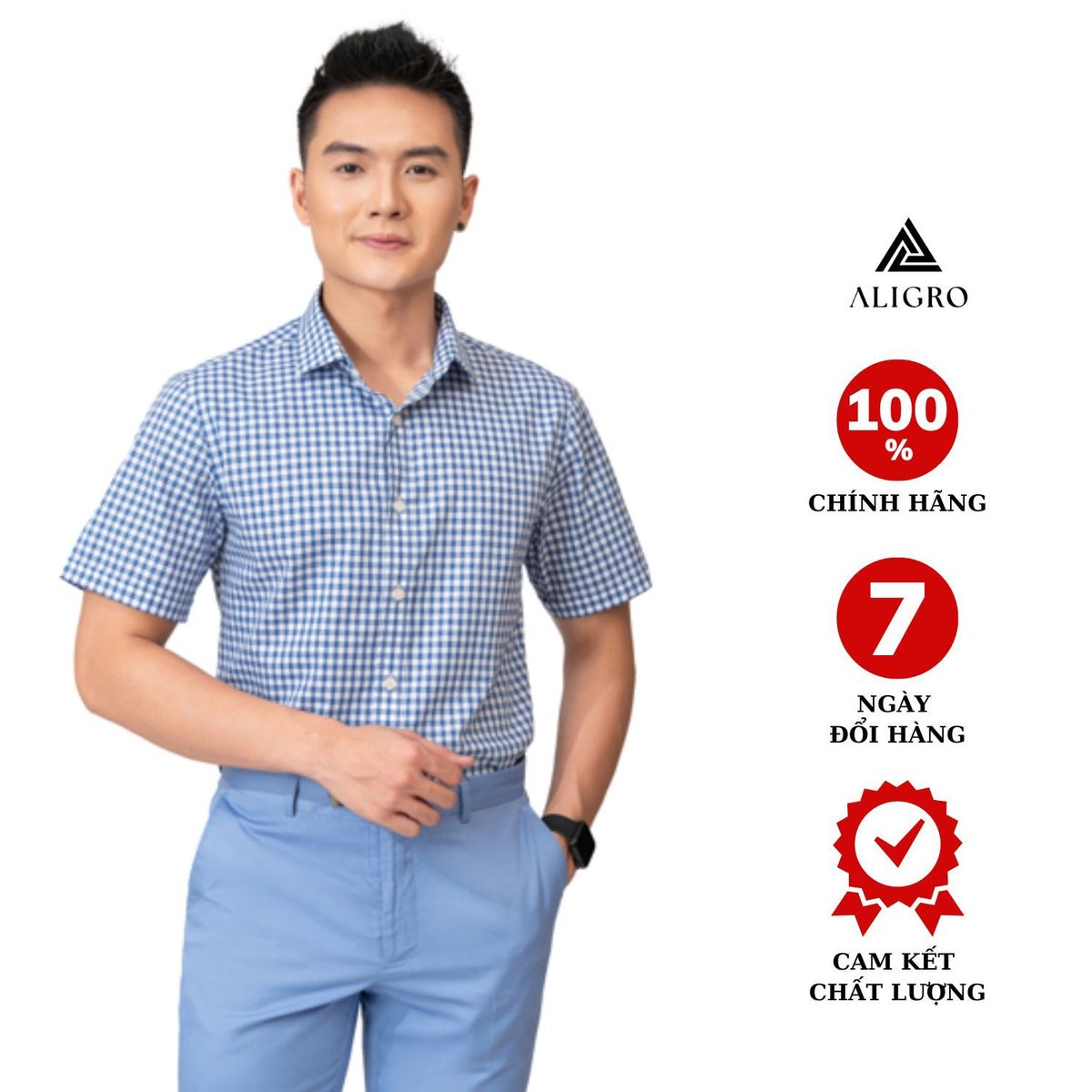 ÁO SƠ MI CỘC TAY KẺ CARO XANH NAVY ALGS-C117 - ALIGRO ÁO SƠ MI CỘC TAY KẺ CARO XANH NAVY ALGS-C117 - ALIGRO