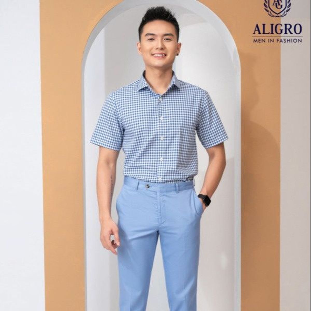 ÁO SƠ MI CỘC TAY KẺ CARO XANH NAVY ALGS-C117 - ALIGRO ÁO SƠ MI CỘC TAY KẺ CARO XANH NAVY ALGS-C117 - ALIGRO