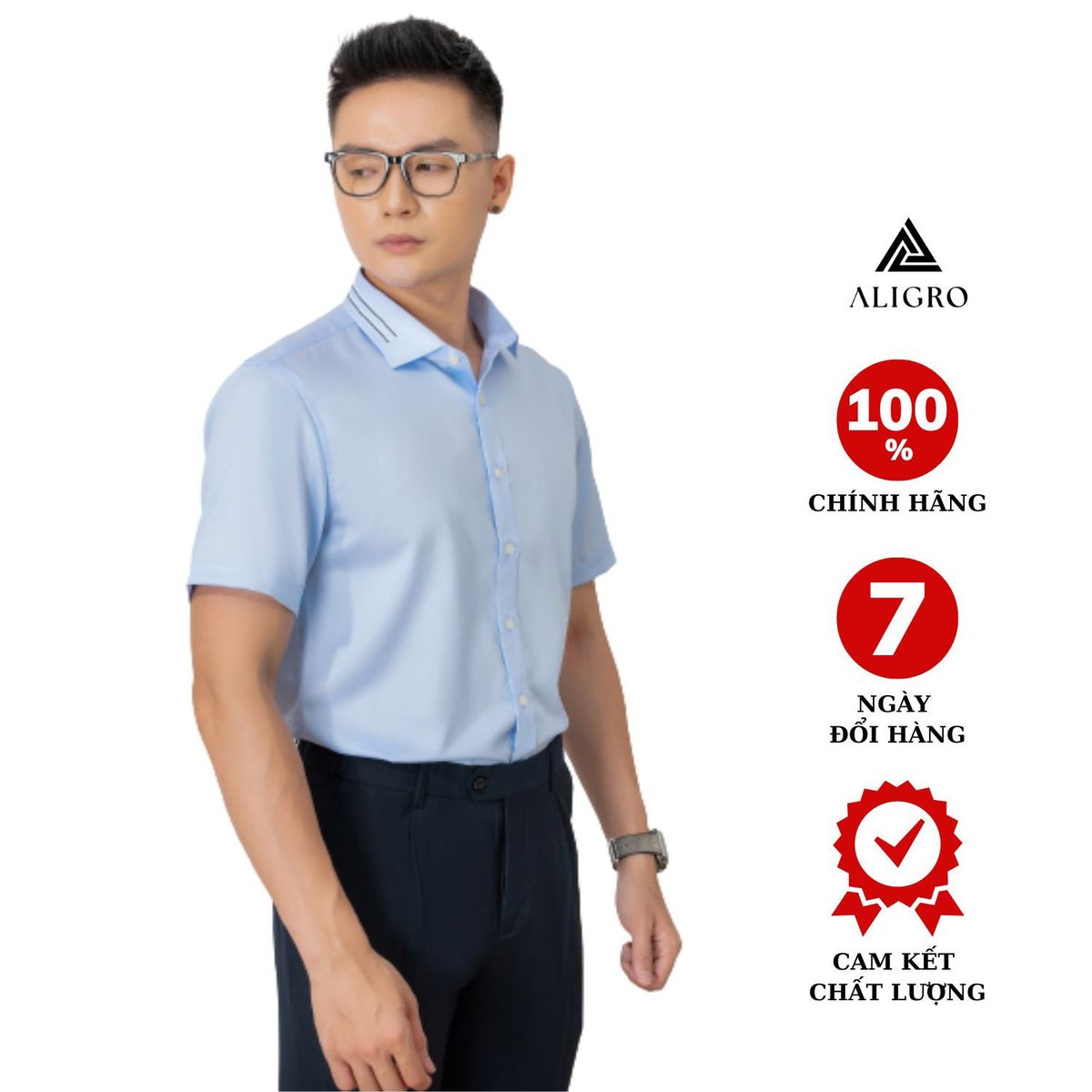 ÁO SƠ MI CỘC TAY COTTON CHỐNG NHĂN BLUE ALG-C111 - ALIGRO ÁO SƠ MI CỘC TAY COTTON CHỐNG NHĂN BLUE ALG-C111 - ALIGRO