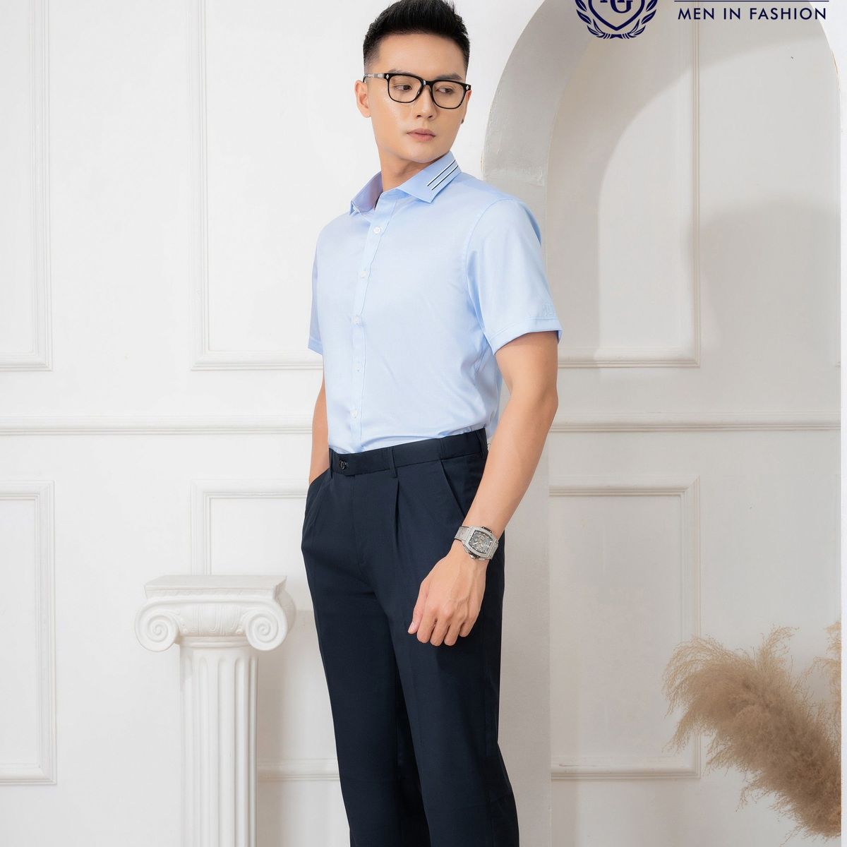 ÁO SƠ MI CỘC TAY COTTON CHỐNG NHĂN BLUE ALG-C111 - ALIGRO ÁO SƠ MI CỘC TAY COTTON CHỐNG NHĂN BLUE ALG-C111 - ALIGRO