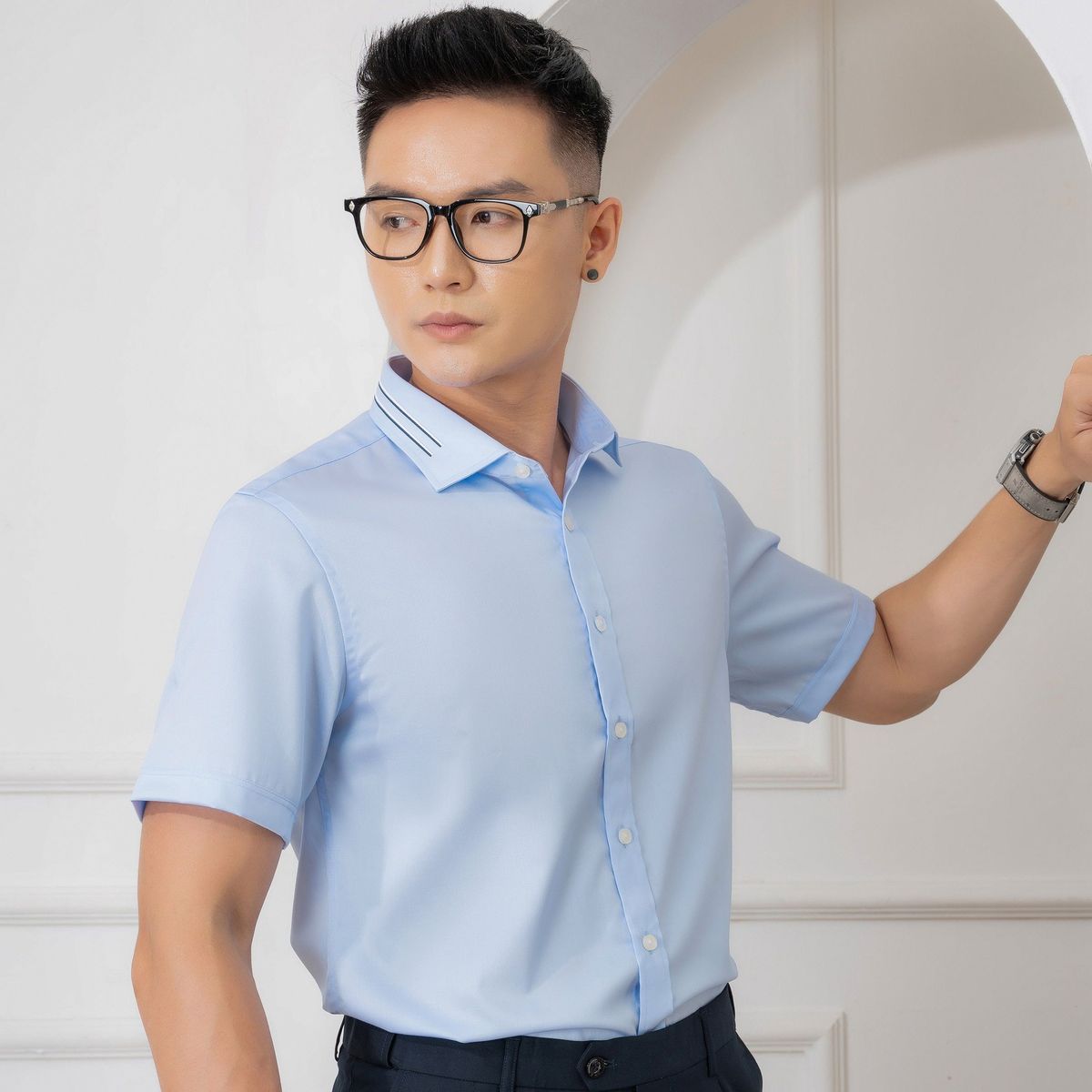 ÁO SƠ MI CỘC TAY COTTON CHỐNG NHĂN BLUE ALG-C111 - ALIGRO ÁO SƠ MI CỘC TAY COTTON CHỐNG NHĂN BLUE ALG-C111 - ALIGRO