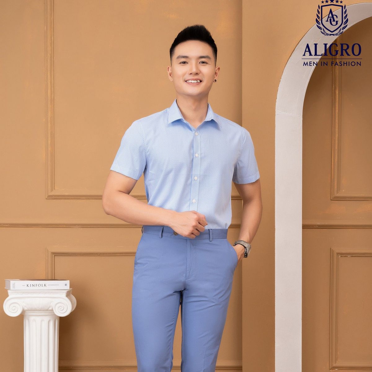 ÁO SƠ MI BABOO SLIMFIT CỘC TAY KẺ XANH DƯƠNG ALGS-C121 - ALIGRO ÁO SƠ MI BABOO SLIMFIT CỘC TAY KẺ XANH DƯƠNG ALGS-C121 - ALIGRO