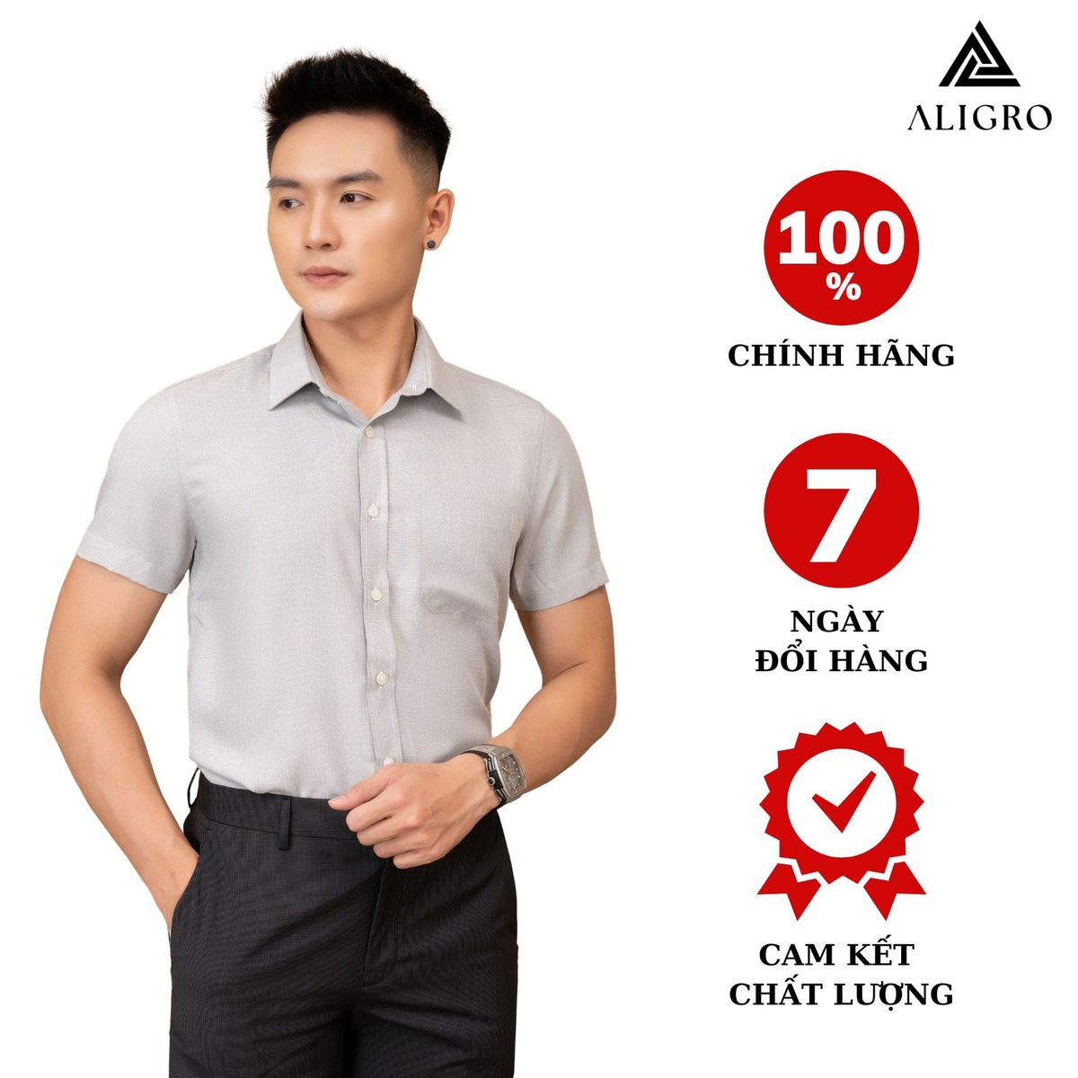 ÁO SƠ MI BAMBOO SLIMFIT CỘC TAY GHI XƯỚC ALGS-C122 - ALIGRO ÁO SƠ MI BAMBOO SLIMFIT CỘC TAY GHI XƯỚC ALGS-C122 - ALIGRO