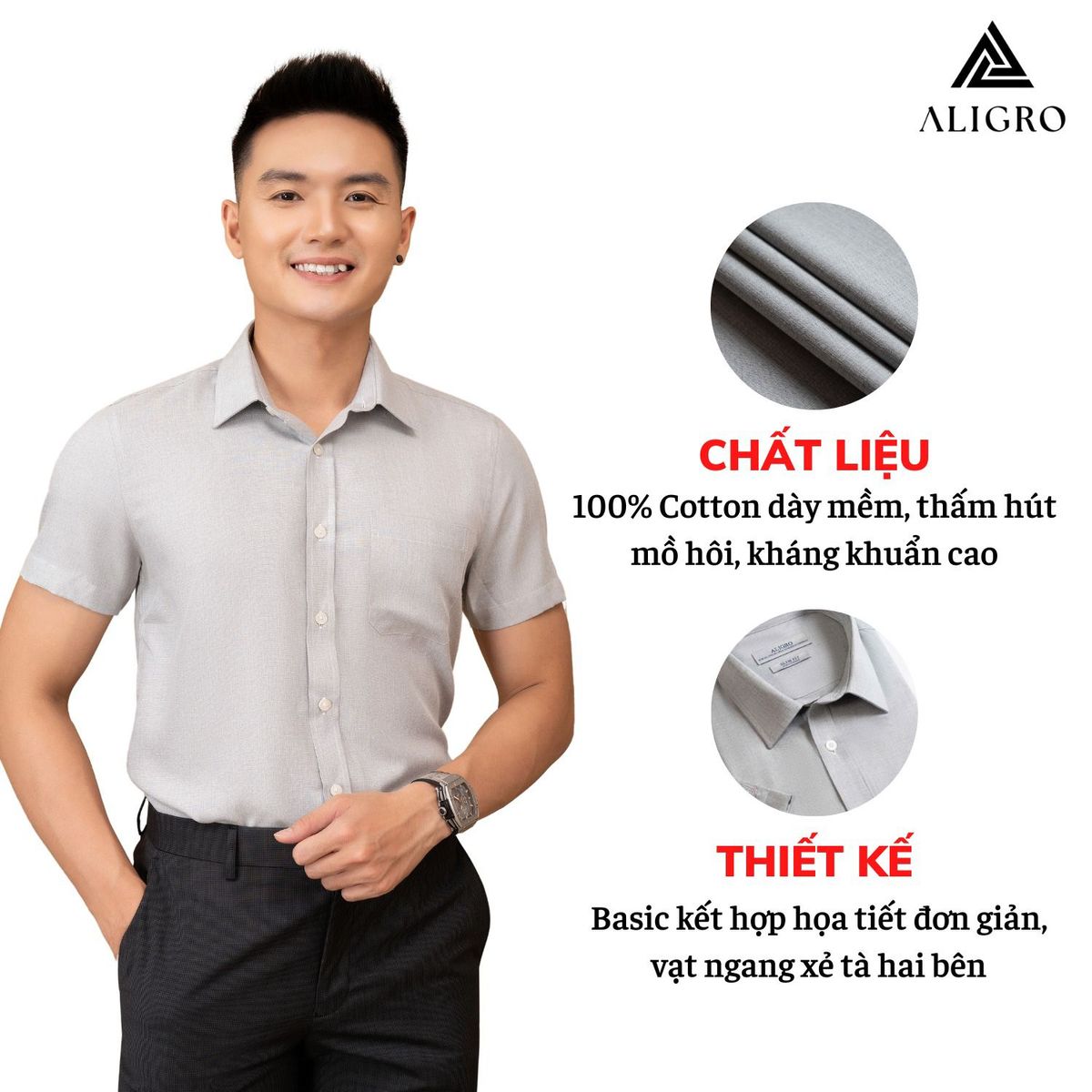 ÁO SƠ MI BAMBOO SLIMFIT CỘC TAY GHI XƯỚC ALGS-C122 - ALIGRO ÁO SƠ MI BAMBOO SLIMFIT CỘC TAY GHI XƯỚC ALGS-C122 - ALIGRO