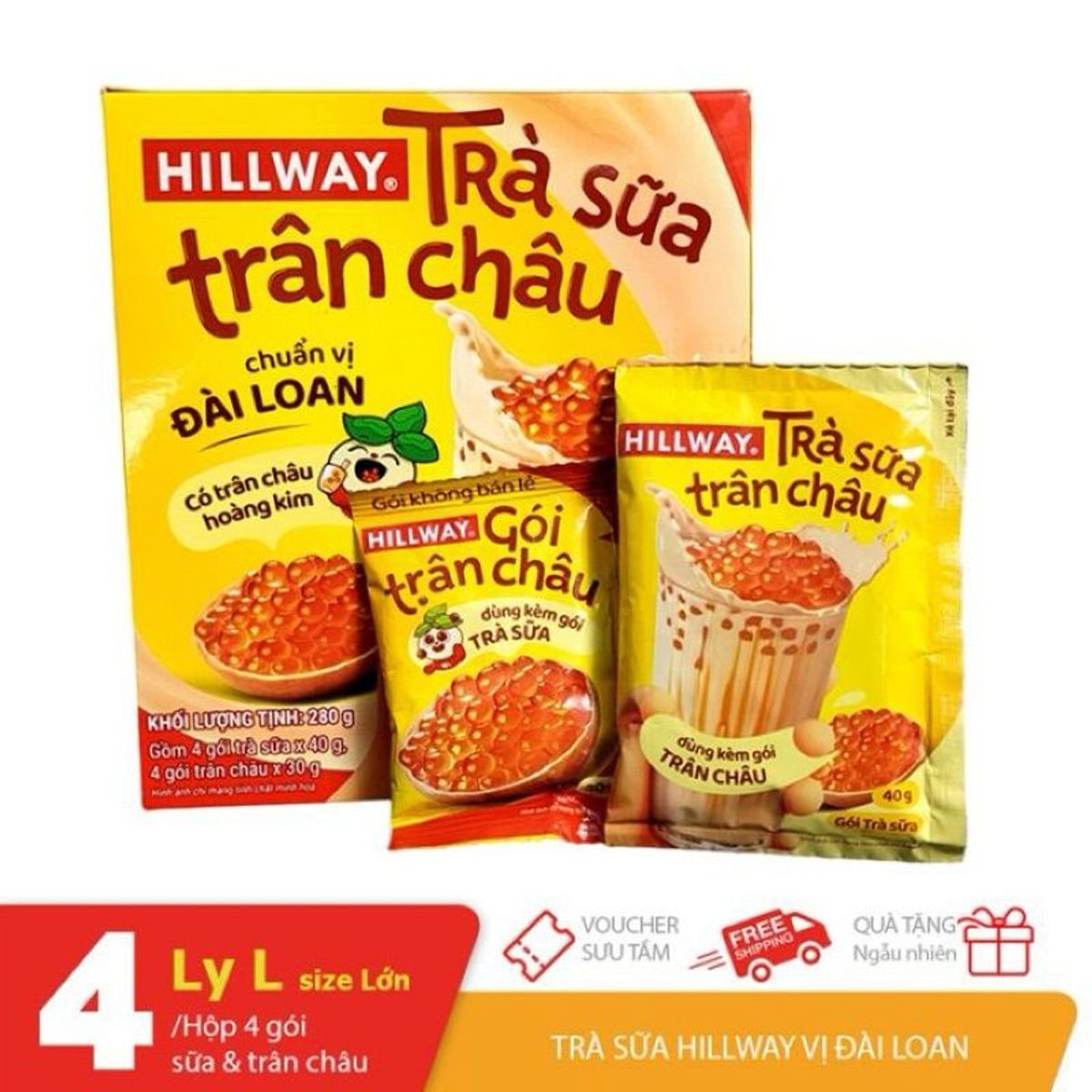 Trà sữa trân châu HILLWAY chuẩn vị Đài Loan có trân châu Hoàng kim 280g/hộp - CTB756 Trà sữa trân châu HILLWAY chuẩn vị Đài Loan có trân châu Hoàng kim 280g/hộp - CTB756