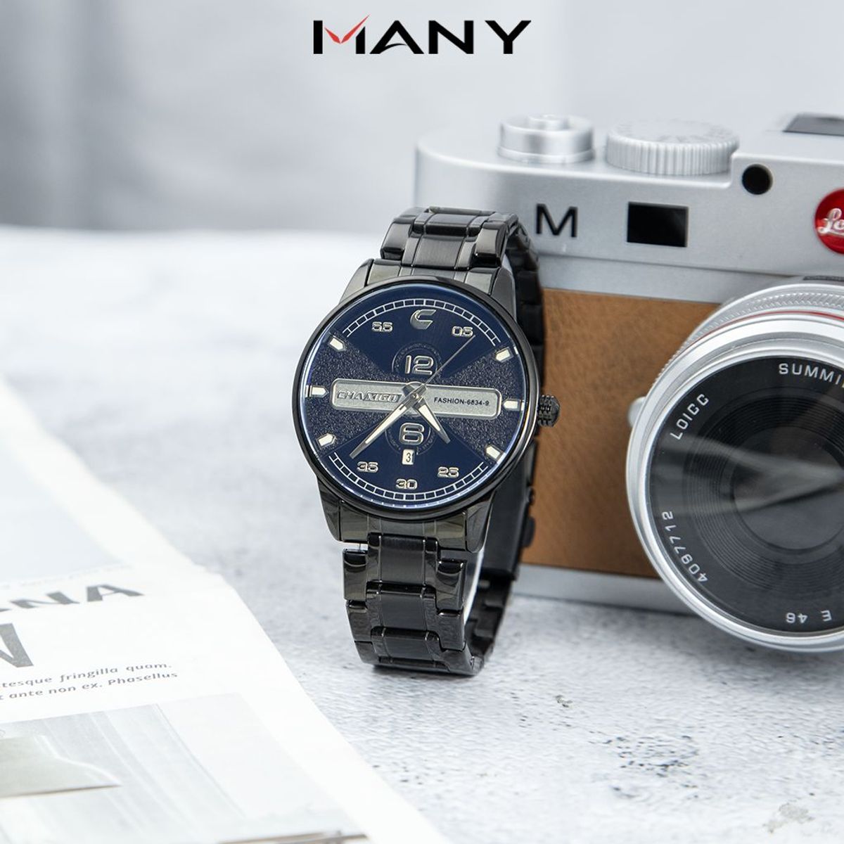 Đồng hồ nam Chaxigo dây kim loại thanh lịch sang trọng có lịch ngày mã 6834-9 Đồng hồ nam Chaxigo dây kim loại thanh lịch sang trọng có lịch ngày mã 6834-9