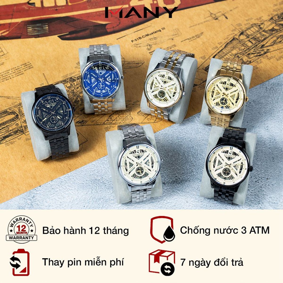 Đồng hồ nam Chaxigo dây hợp kim đúc thiết kế cơ học 2 kim có lịch ngày mã 6817-4 Đồng hồ nam Chaxigo dây hợp kim đúc thiết kế cơ học 2 kim có lịch ngày mã 6817-4