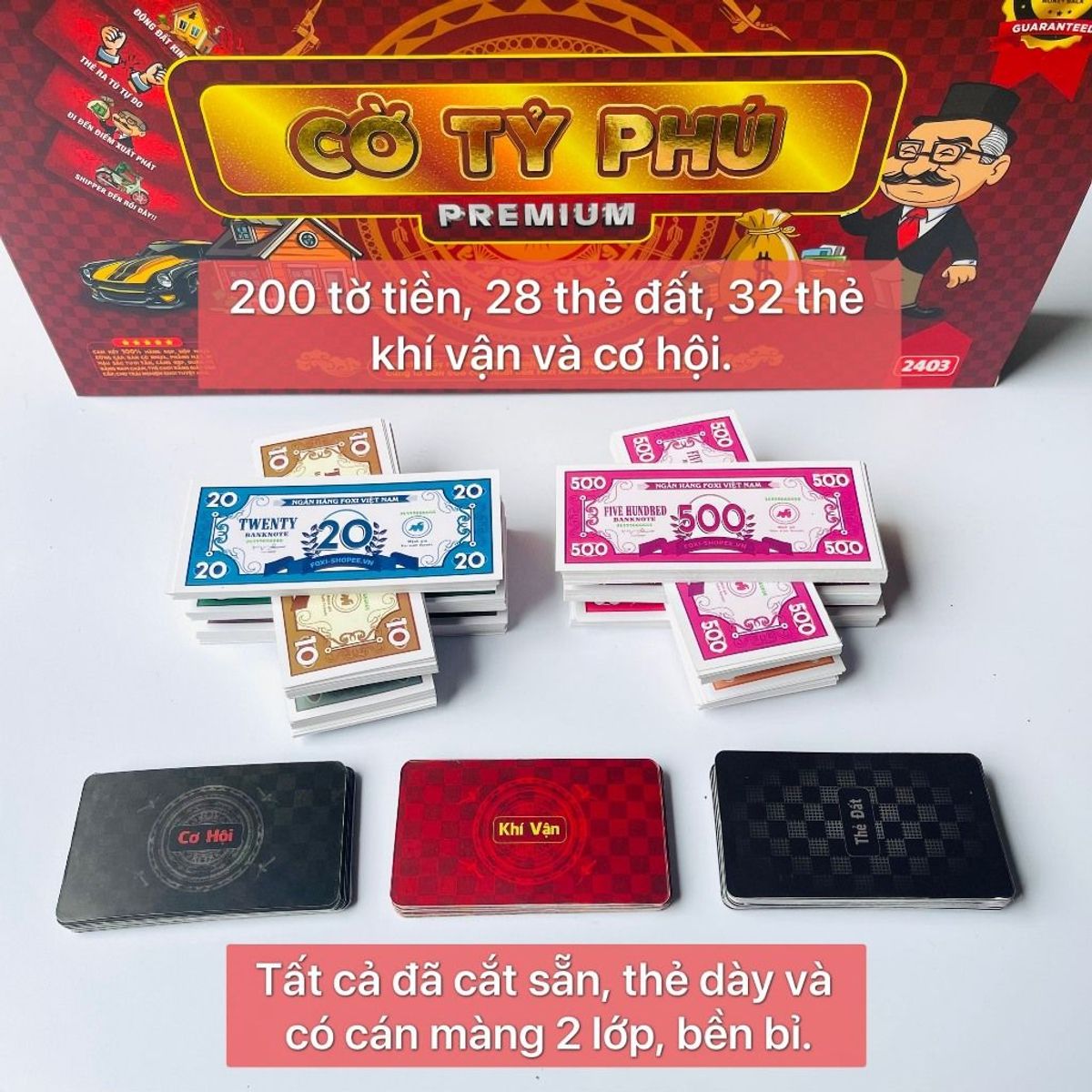 Bộ Cờ Tỷ Phú Premium-Full nam châm Foxi-cao cấp-thẻ tiền cắt sẵn-dày-cán màng 2 lớp-siêu bền đẹp xịn Bộ Cờ Tỷ Phú Premium-Full nam châm Foxi-cao cấp-thẻ tiền cắt sẵn-dày-cán màng 2 lớp-siêu bền đẹp xịn