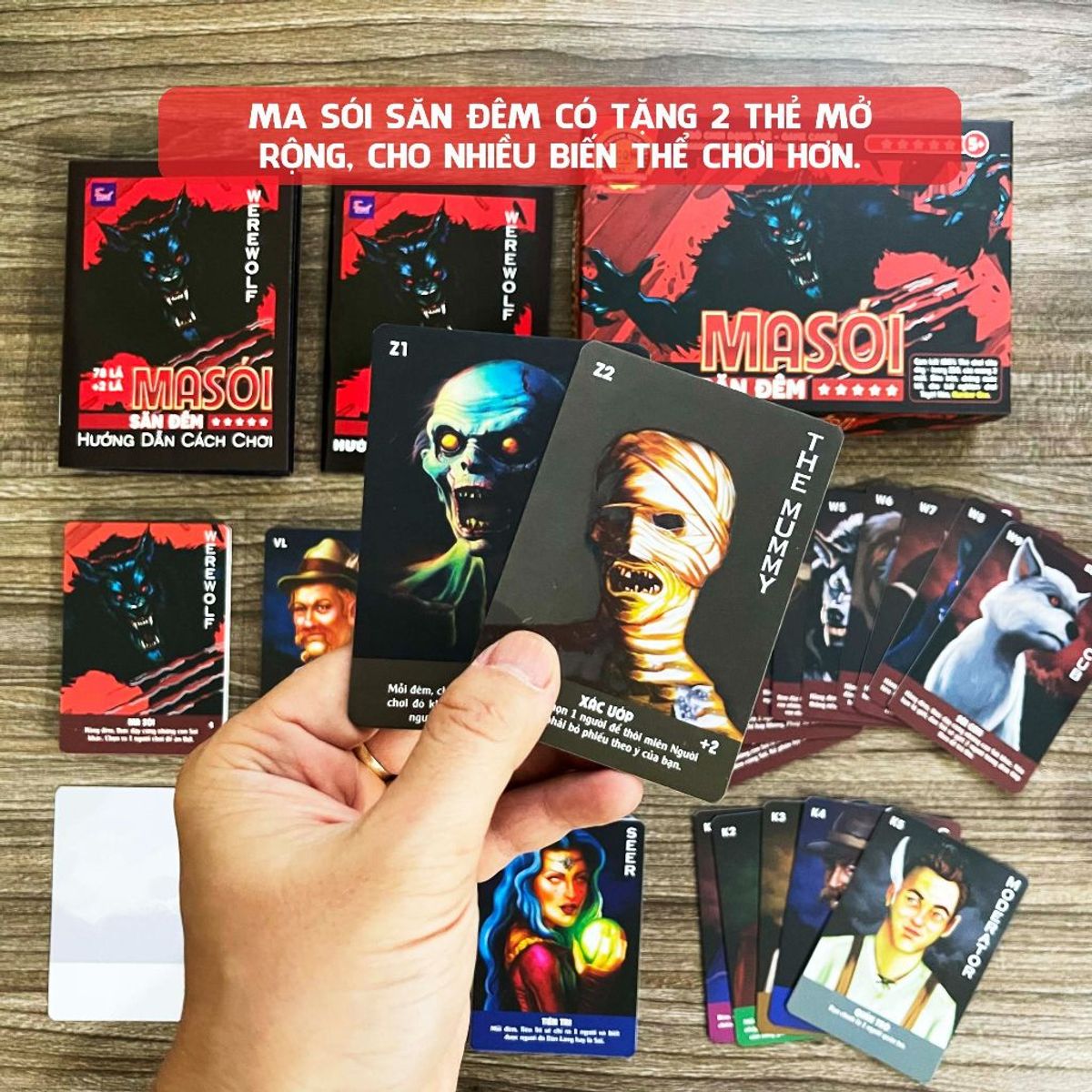 Board game bài Ma Sói Săn Đêm việt hóa Foxi-Werewoft-80 lá-78 lá tặng 2 thẻ mở rộng-thẻ in sắc nét-siêu dày Board game bài Ma Sói Săn Đêm việt hóa Foxi-Werewoft-80 lá-78 lá tặng 2 thẻ mở rộng-thẻ in sắc nét-siêu dày