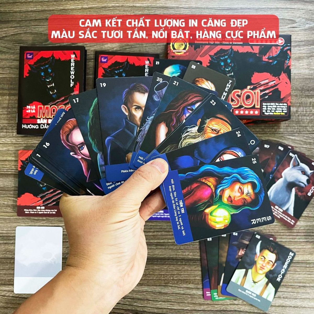 Board game bài Ma Sói Săn Đêm việt hóa Foxi-Werewoft-80 lá-78 lá tặng 2 thẻ mở rộng-thẻ in sắc nét-siêu dày Board game bài Ma Sói Săn Đêm việt hóa Foxi-Werewoft-80 lá-78 lá tặng 2 thẻ mở rộng-thẻ in sắc nét-siêu dày