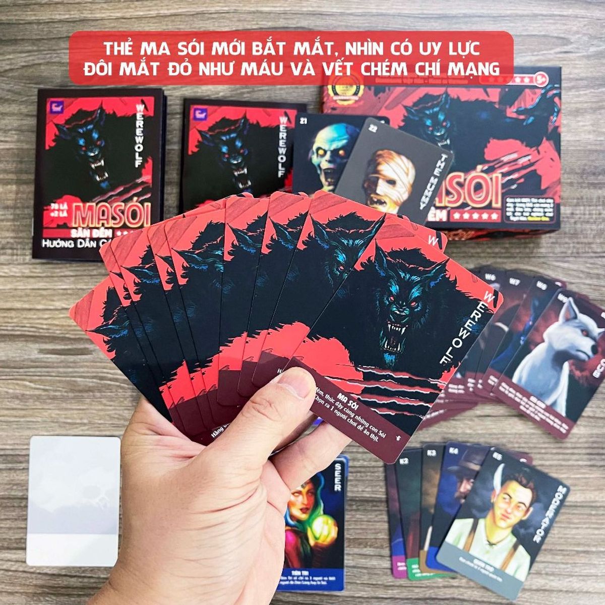 Board game bài Ma Sói Săn Đêm việt hóa Foxi-Werewoft-80 lá-78 lá tặng 2 thẻ mở rộng-thẻ in sắc nét-siêu dày Board game bài Ma Sói Săn Đêm việt hóa Foxi-Werewoft-80 lá-78 lá tặng 2 thẻ mở rộng-thẻ in sắc nét-siêu dày
