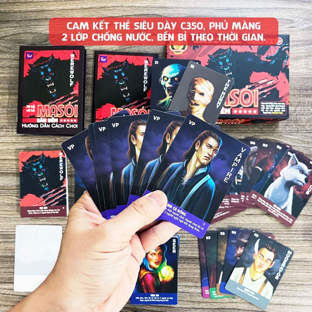Board game bài Ma Sói Săn Đêm việt hóa Foxi-Werewoft-80 lá-78 lá tặng 2 thẻ mở rộng-thẻ in sắc nét-siêu dày Board game bài Ma Sói Săn Đêm việt hóa Foxi-Werewoft-80 lá-78 lá tặng 2 thẻ mở rộng-thẻ in sắc nét-siêu dày
