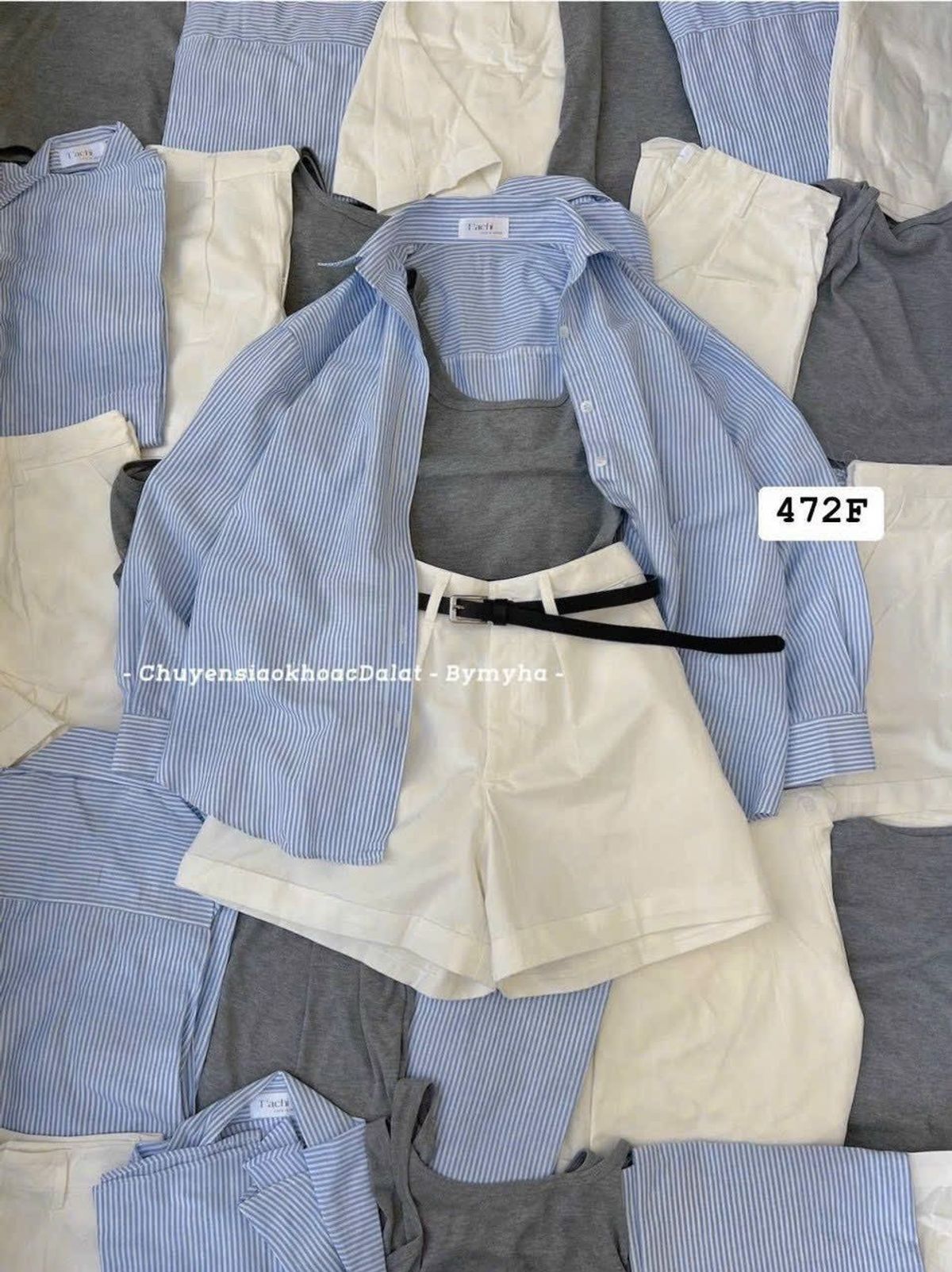 Set 3 món áo 2 dây bản to, quần short cứng, khoác sơ mi kèm nịt freesize dưới 55kg Set 3 món áo 2 dây bản to, quần short cứng, khoác sơ mi kèm nịt freesize dưới 55kg