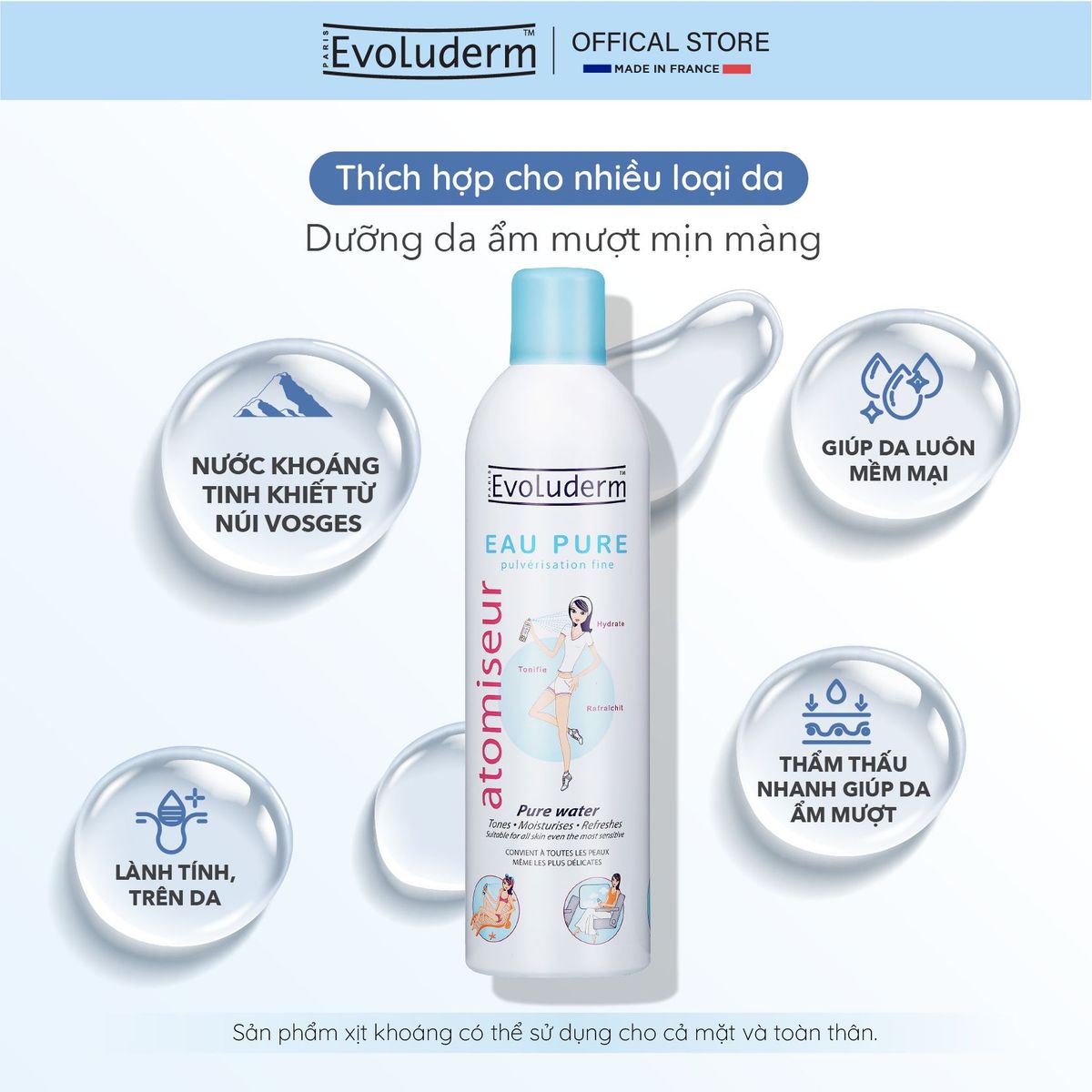 Xịt khoáng Evoluderm chính hãng dưỡng ẩm, làm dịu da 400ml Xịt khoáng Evoluderm chính hãng dưỡng ẩm, làm dịu da 400ml