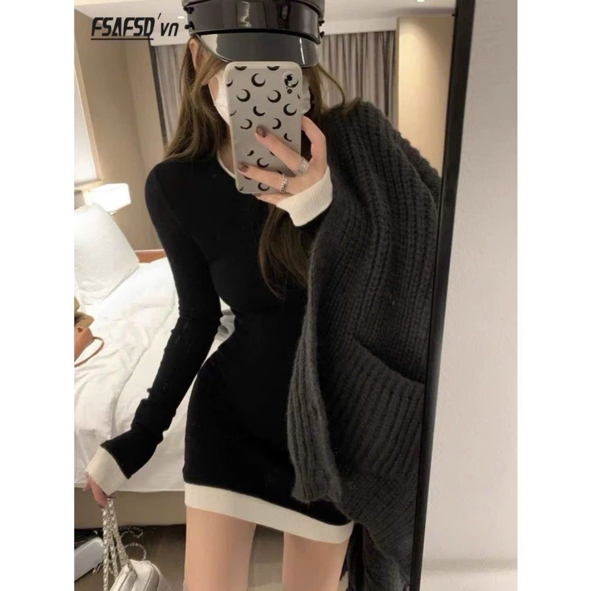 Đầm body phối viền trắng đen Đầm body phối viền trắng đen