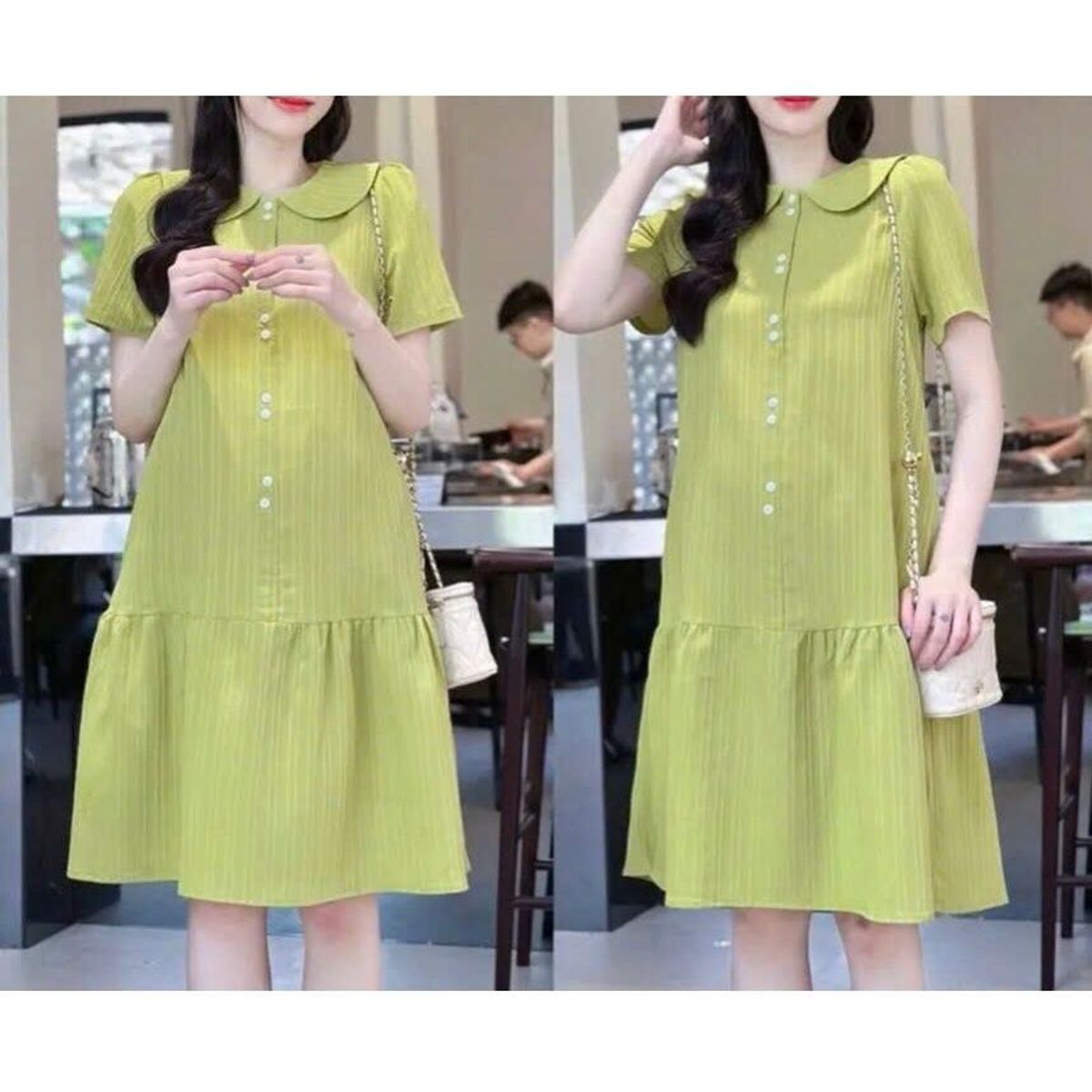 Váy Đầm Babydol Bầu Cổ Sen Đuôi Cá Chất Đũi Gân From Rộng Lazaxy Váy Đầm Babydol Bầu Cổ Sen Đuôi Cá Chất Đũi Gân From Rộng Lazaxy
