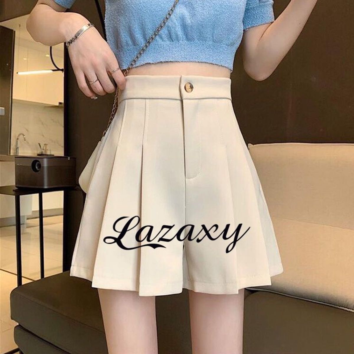 Quần short nữ xếp ly lưng thun sau Lazaxy chất cotton cao cấp quần đùi nữ ống rộng cạp cao màu đen trắng n Quần short nữ xếp ly lưng thun sau Lazaxy chất cotton cao cấp quần đùi nữ ống rộng cạp cao màu đen trắng n