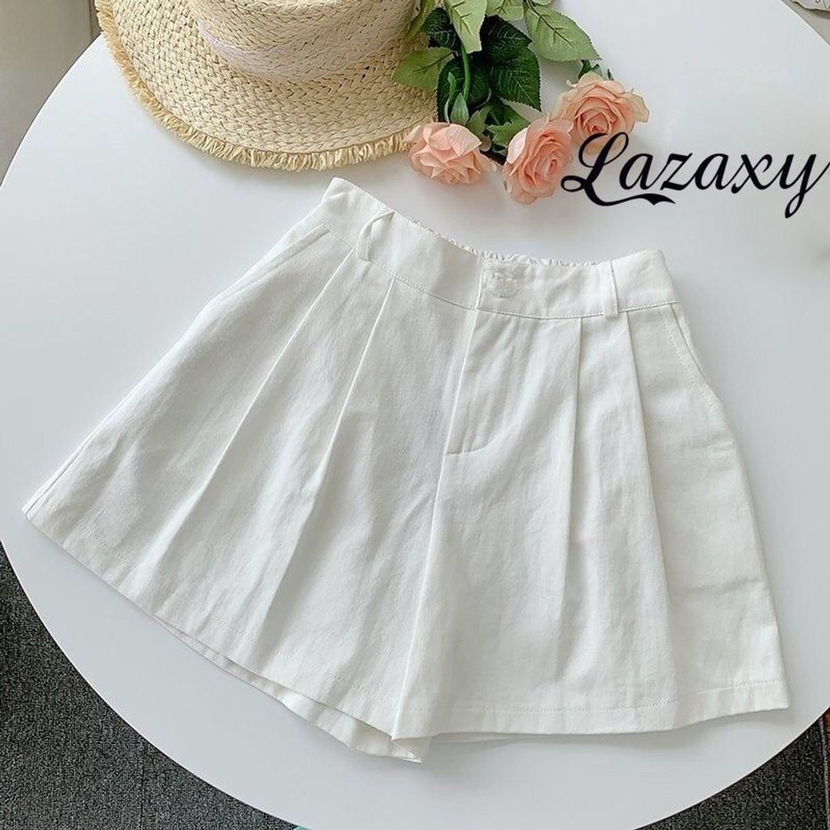 Quần short nữ xếp ly lưng thun sau Lazaxy chất cotton cao cấp quần đùi nữ ống rộng cạp cao màu đen trắng n Quần short nữ xếp ly lưng thun sau Lazaxy chất cotton cao cấp quần đùi nữ ống rộng cạp cao màu đen trắng n