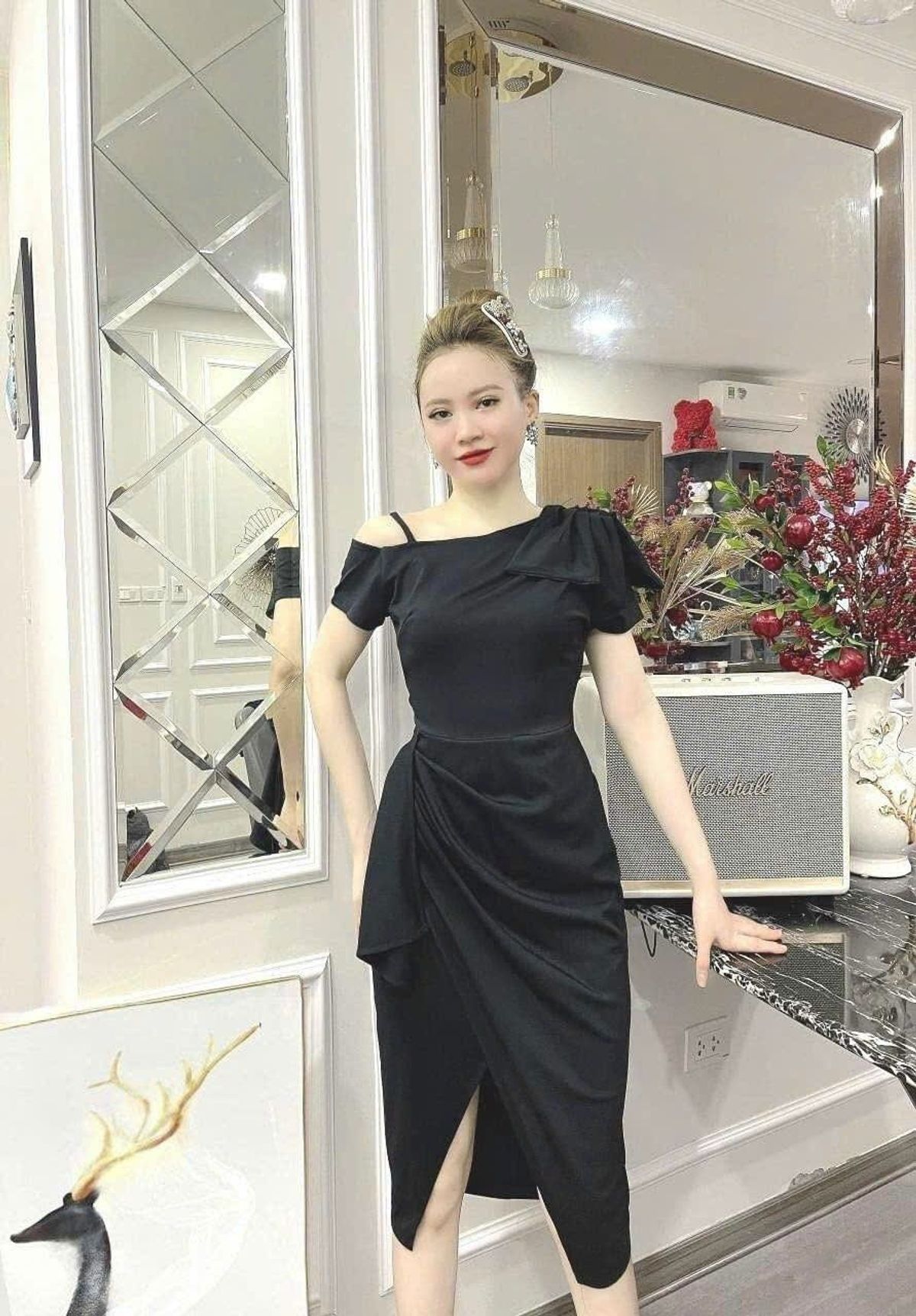 Đầm lệch vai nơ cao cấp - New Fashion Đầm lệch vai nơ cao cấp - New Fashion
