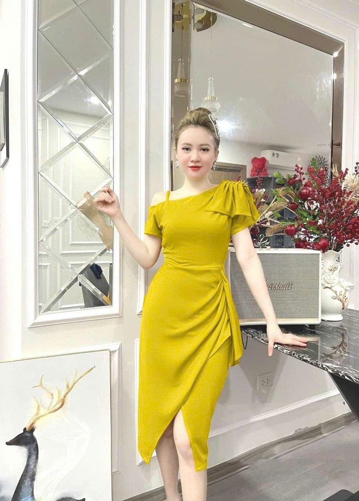 Đầm lệch vai nơ cao cấp - New Fashion Đầm lệch vai nơ cao cấp - New Fashion
