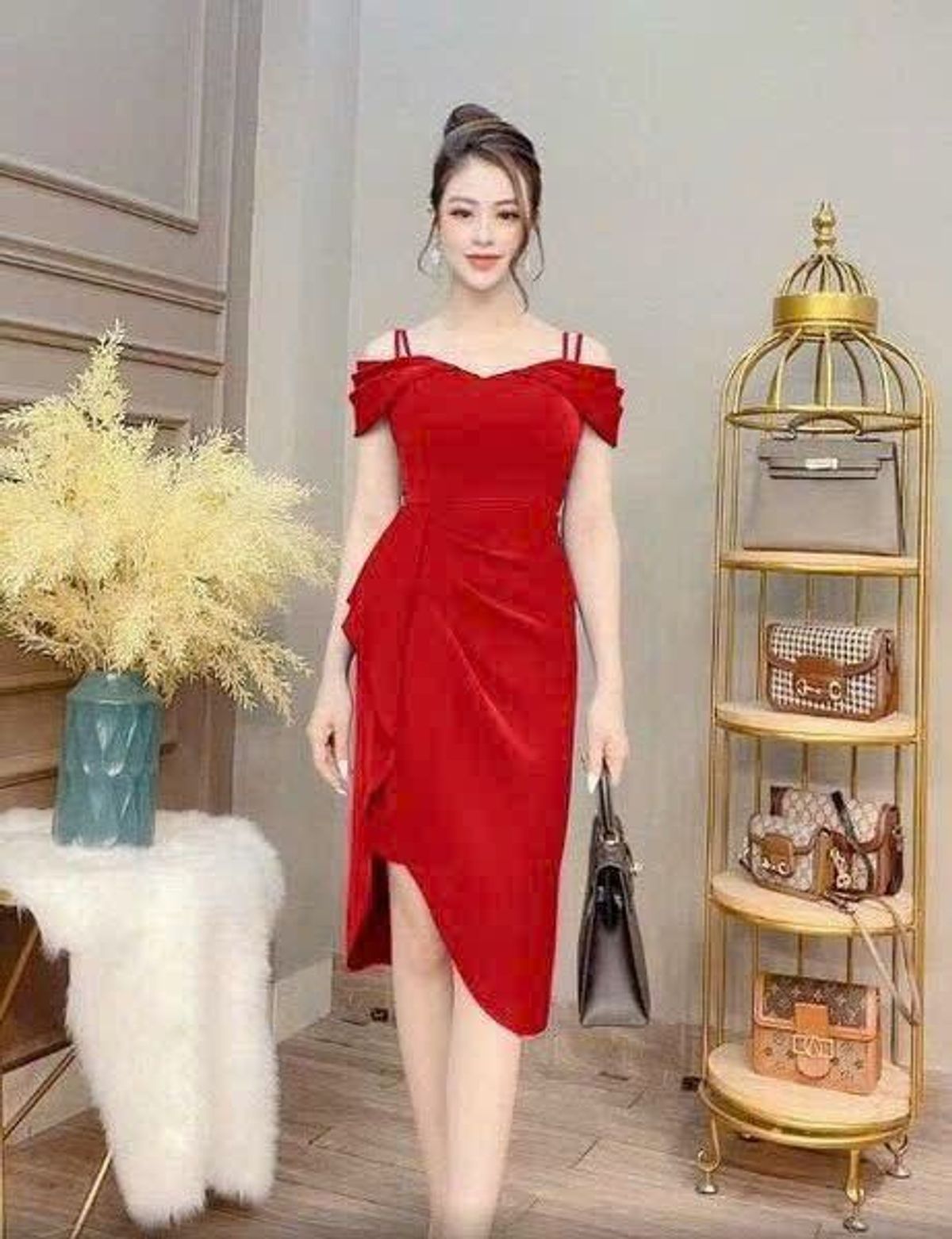 Đầm trễ vai hai dây cao cấp New Fashion Đầm trễ vai hai dây cao cấp New Fashion
