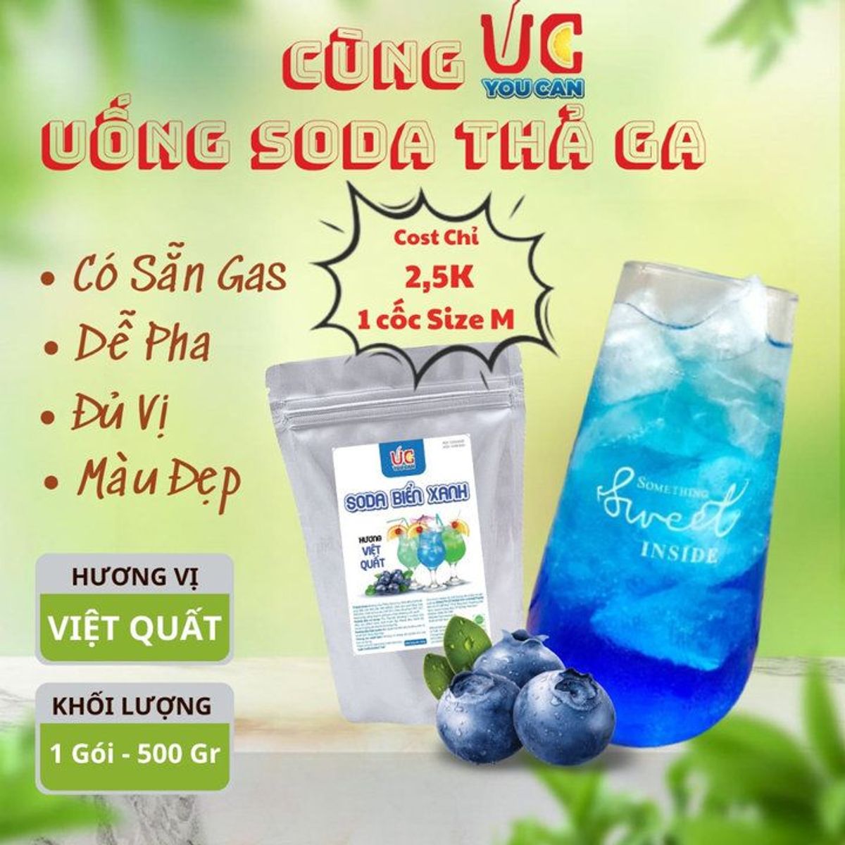 SODA BIỂN XANH BỘT HÒA TAN HƯƠNG VIỆT QUẤT, NƯỚC UỐNG GIẢI KHÁT CÓ GAS, KHÔNG CẦN SIRO, THƠM NGON TÚI 500GR - LADY'S PASSION SODA BIỂN XANH BỘT HÒA TAN HƯƠNG VIỆT QUẤT, NƯỚC UỐNG GIẢI KHÁT CÓ GAS, KHÔNG CẦN SIRO, THƠM NGON TÚI 500GR - LADY'S PASSION