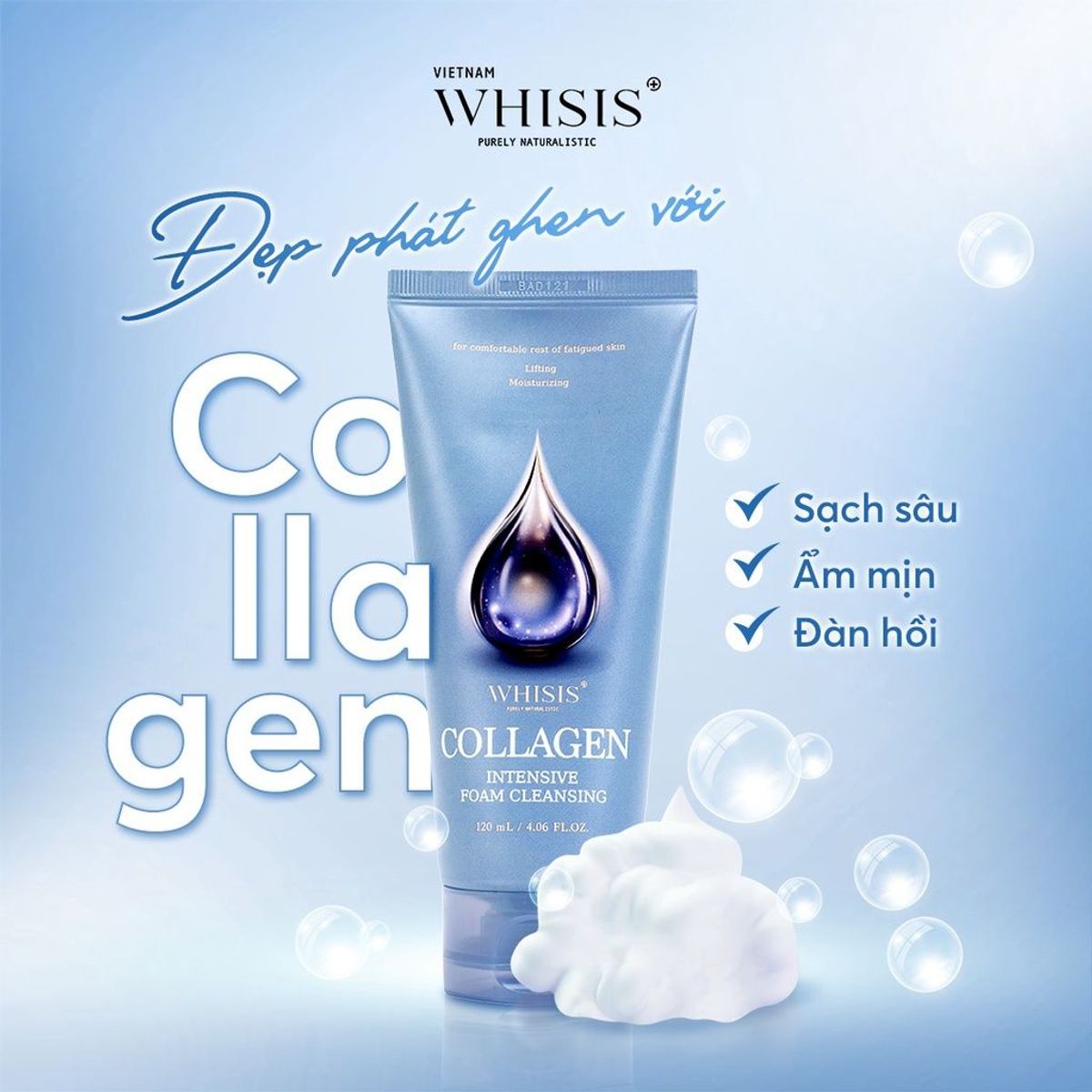 Sữa Rửa Mặt Collagen Hàn Quốc WHISIS Collagen Intensive Foam Cleansing 120ml Sữa Rửa Mặt Collagen Hàn Quốc WHISIS Collagen Intensive Foam Cleansing 120ml
